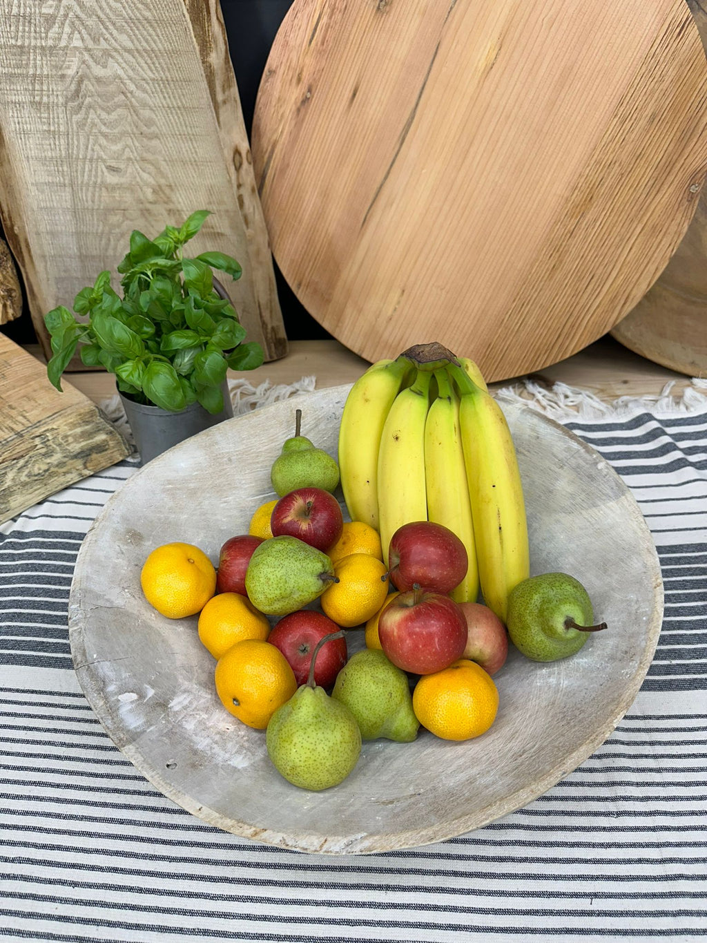 Vintage Bleached Wooden Serving Bowl