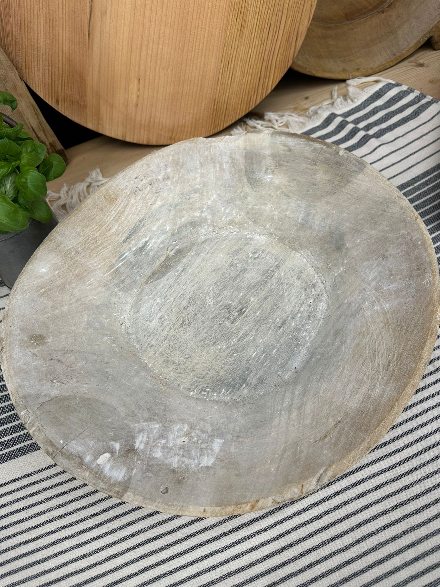 Vintage Bleached Wooden Serving Bowl