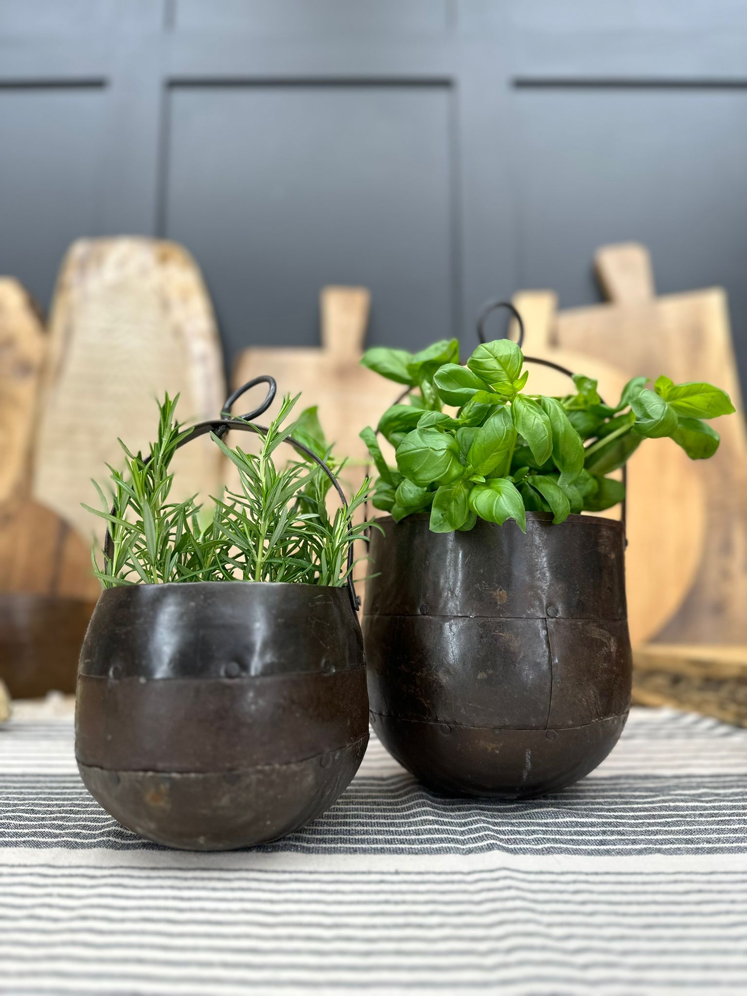Pair of Iron Hanging Plant Pots