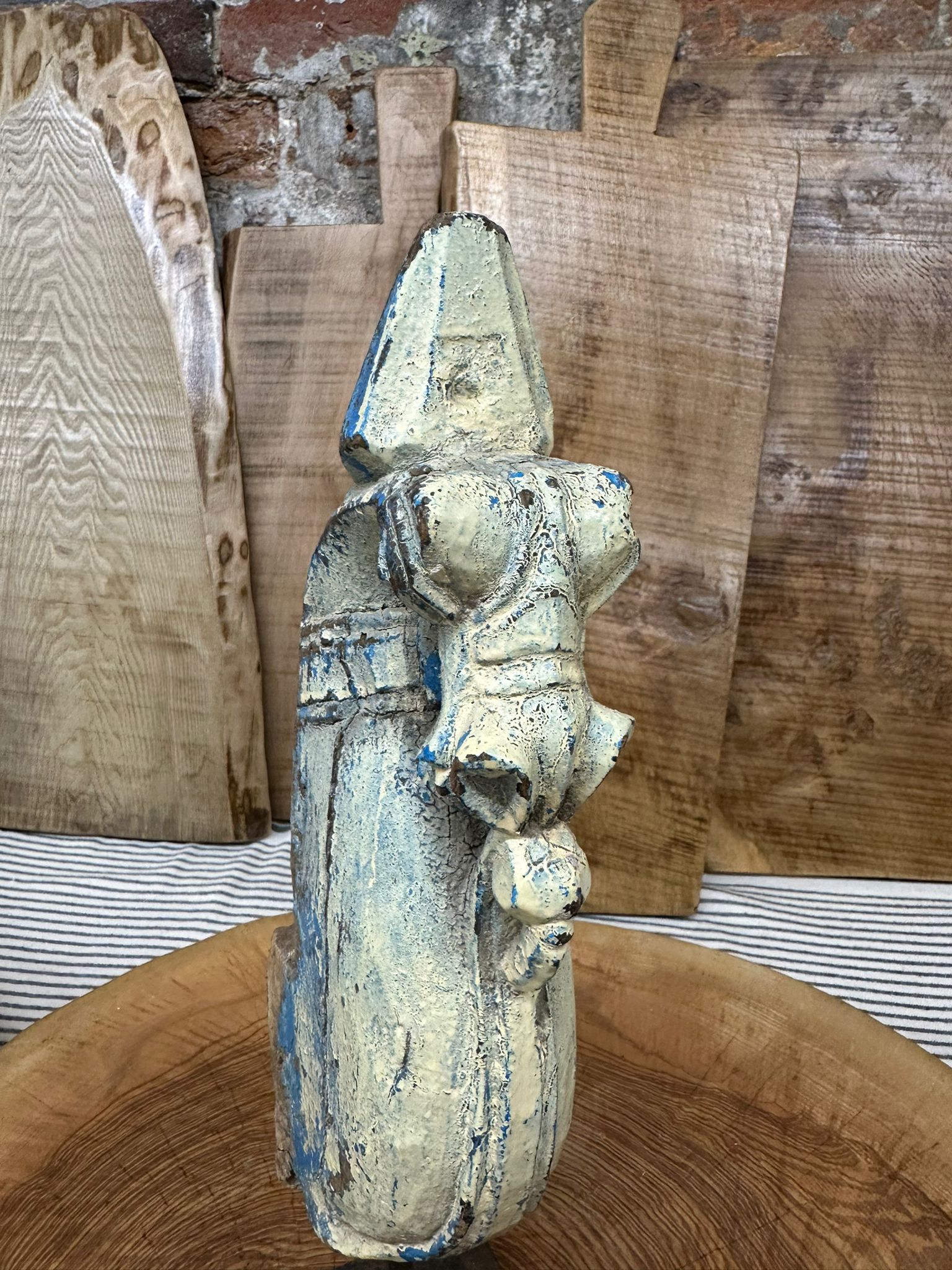 Vintage Handmade Carved Wooden Horse Head Ornament on Metal Stand