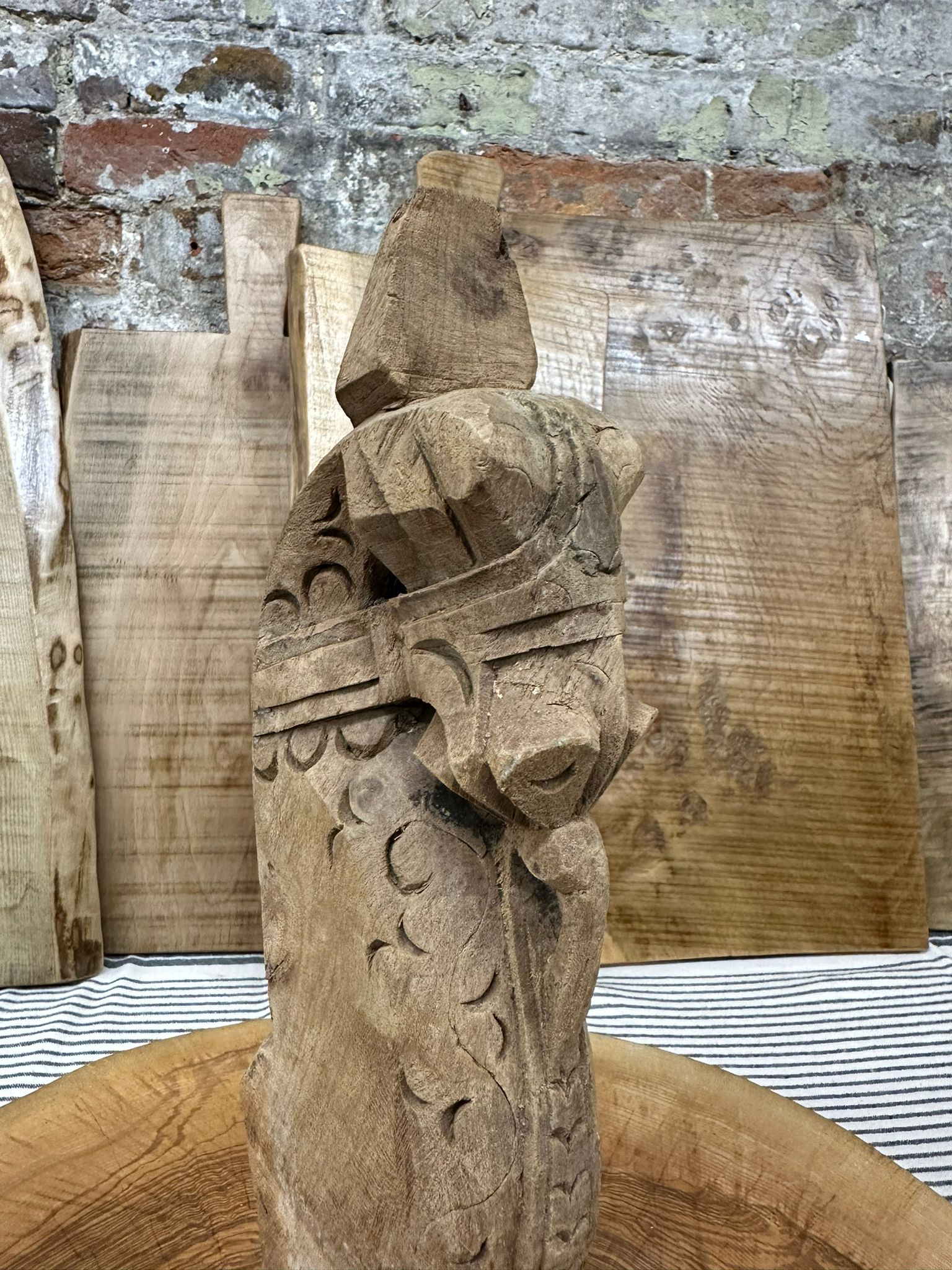 Vintage Handmade Carved Wooden Horse Head Ornament on Metal Stand