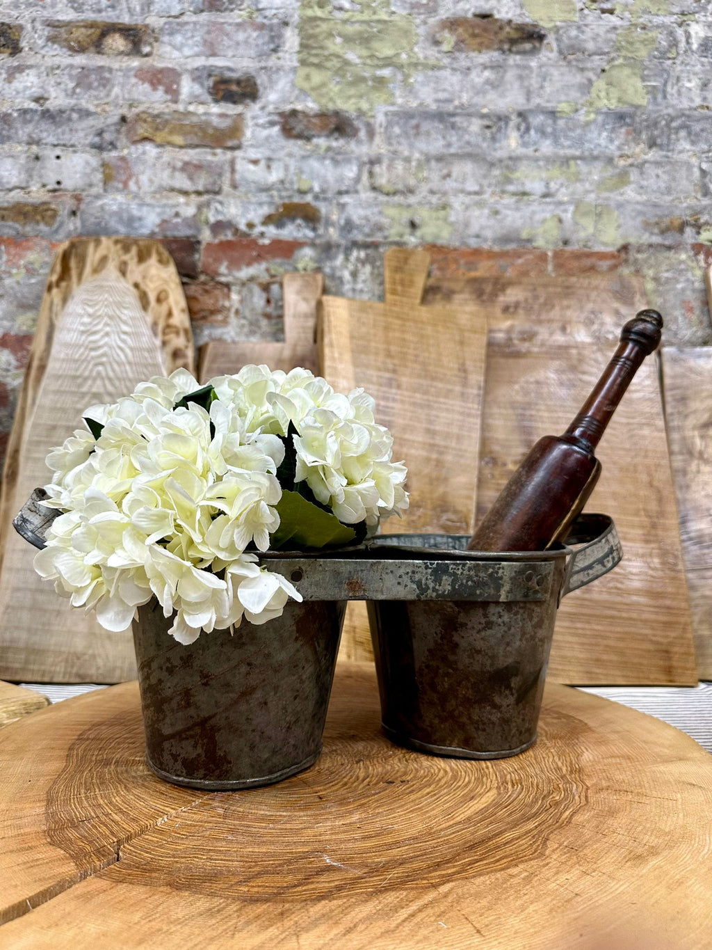 Vintage Double Metal Pot Planter and Desk Tidy