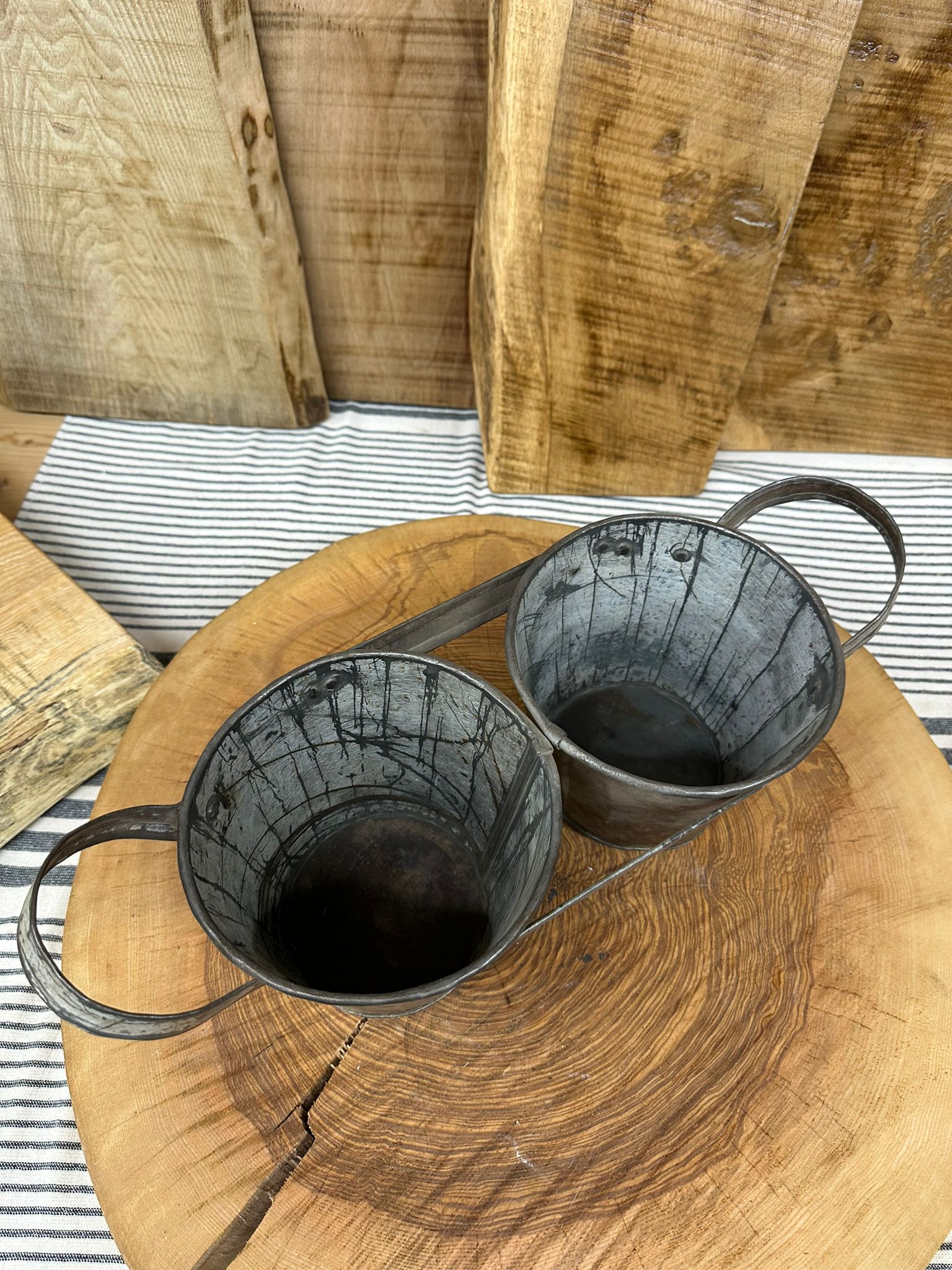 Vintage Double Metal Pot Planter and Desk Tidy