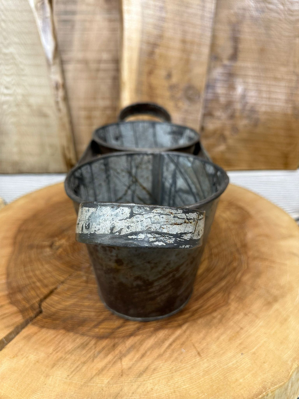 Vintage Double Metal Pot Planter and Desk Tidy