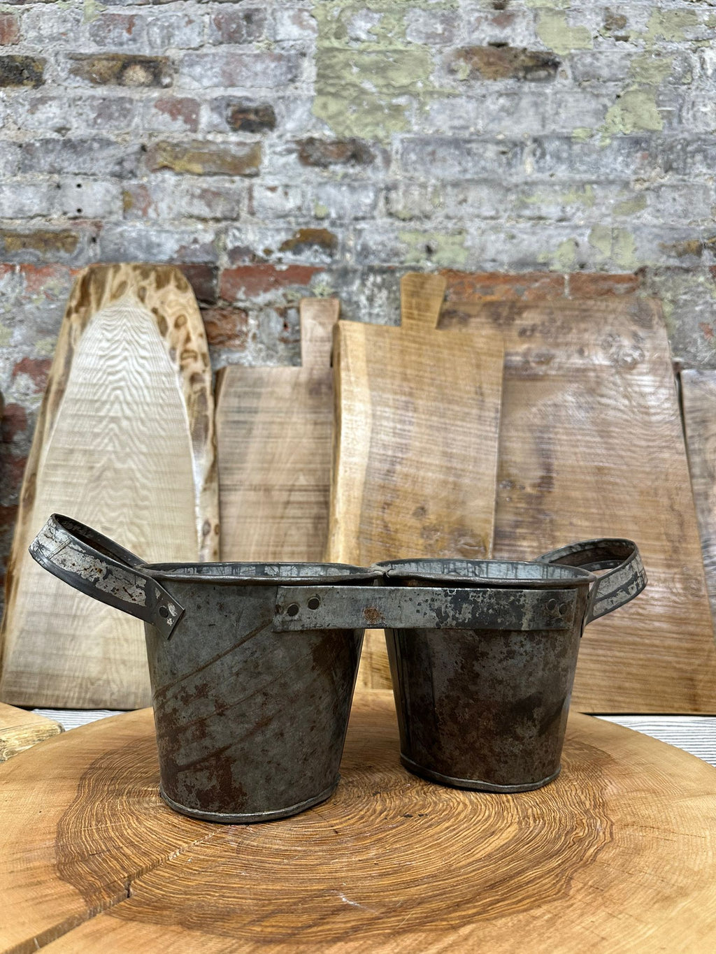 Vintage Double Metal Pot Planter and Desk Tidy