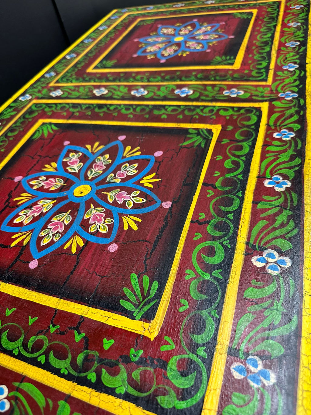 Vintage Hand Painted Indian Trunk Coffee Table Red Floral