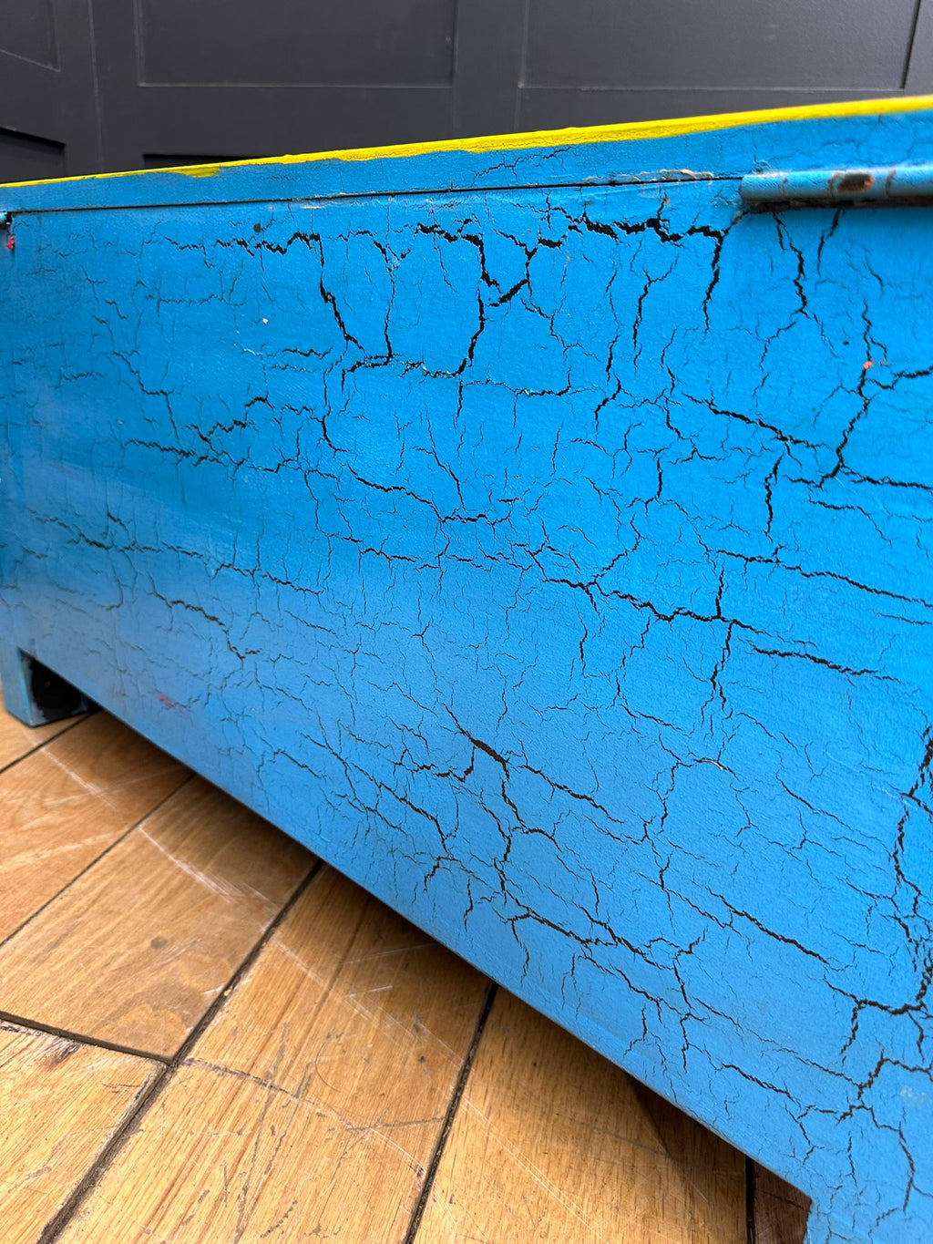 Vintage Hand Painted Indian Trunk Blue Floral Coffee Table