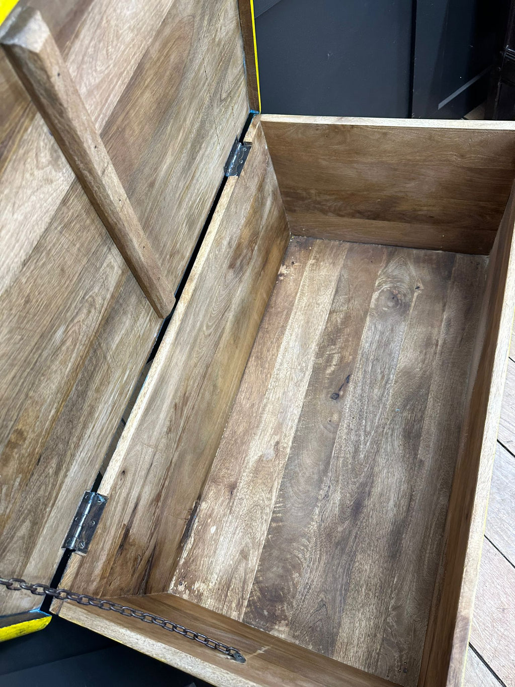 Vintage Hand Painted Indian Trunk Blue Floral Coffee Table