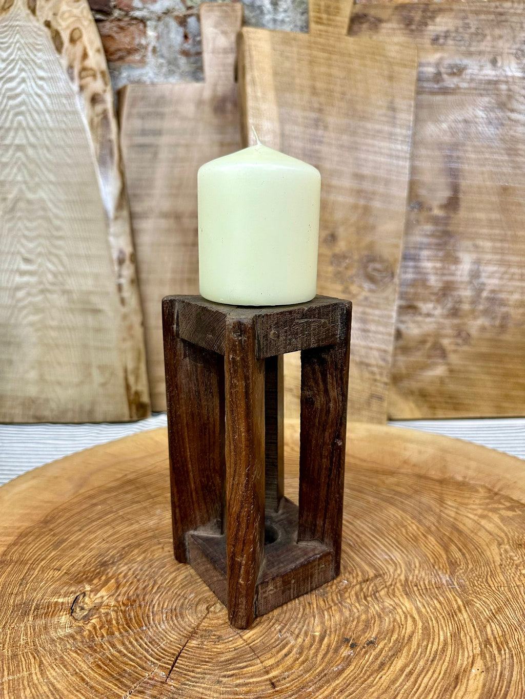 Rustic Wooden Candle Holder / Church Candle / Reclaimed Farmhouse Decor  /Square
