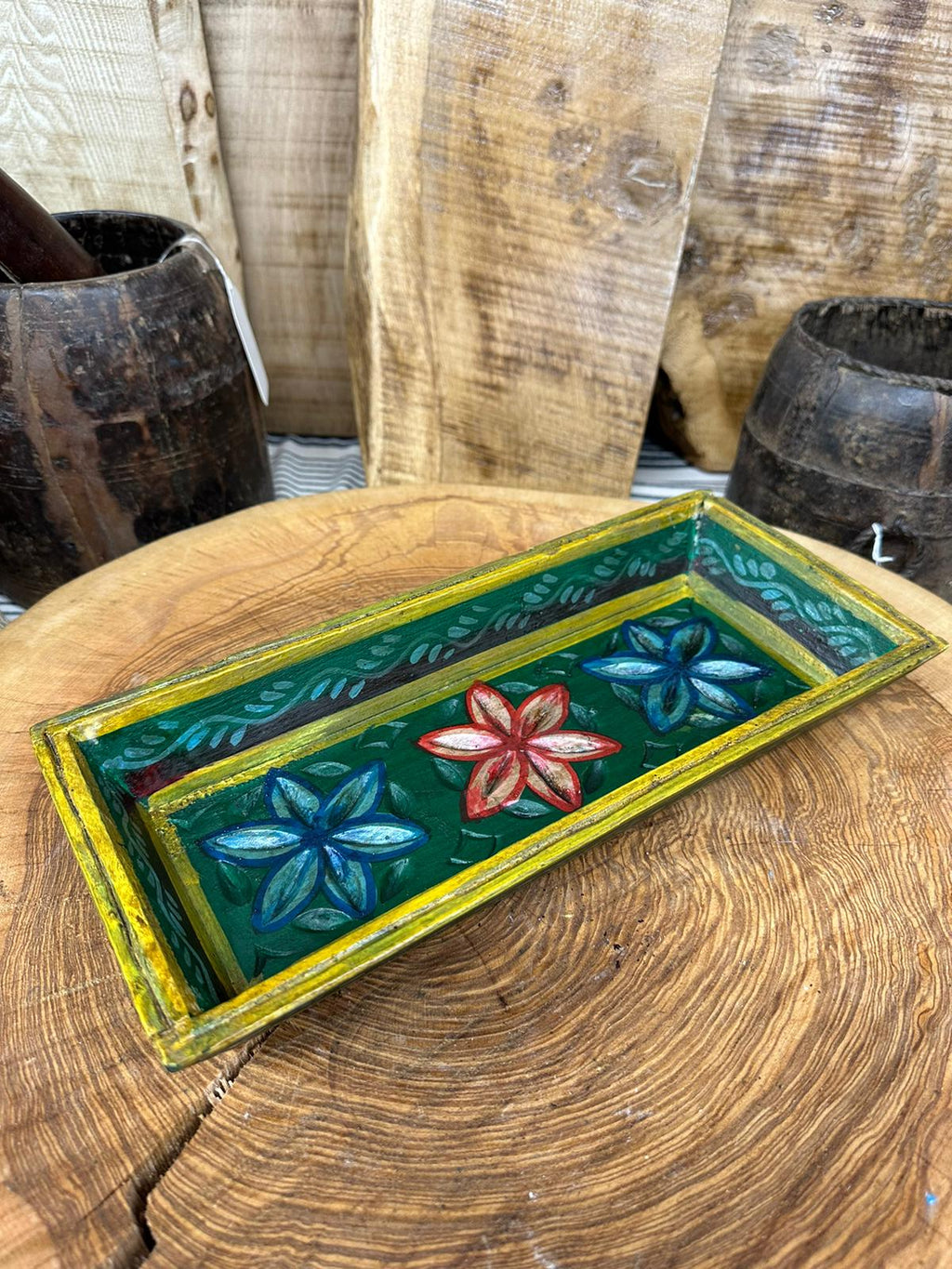 Rustic Wooden Painted Tray Bowl for Bread and Antipasti