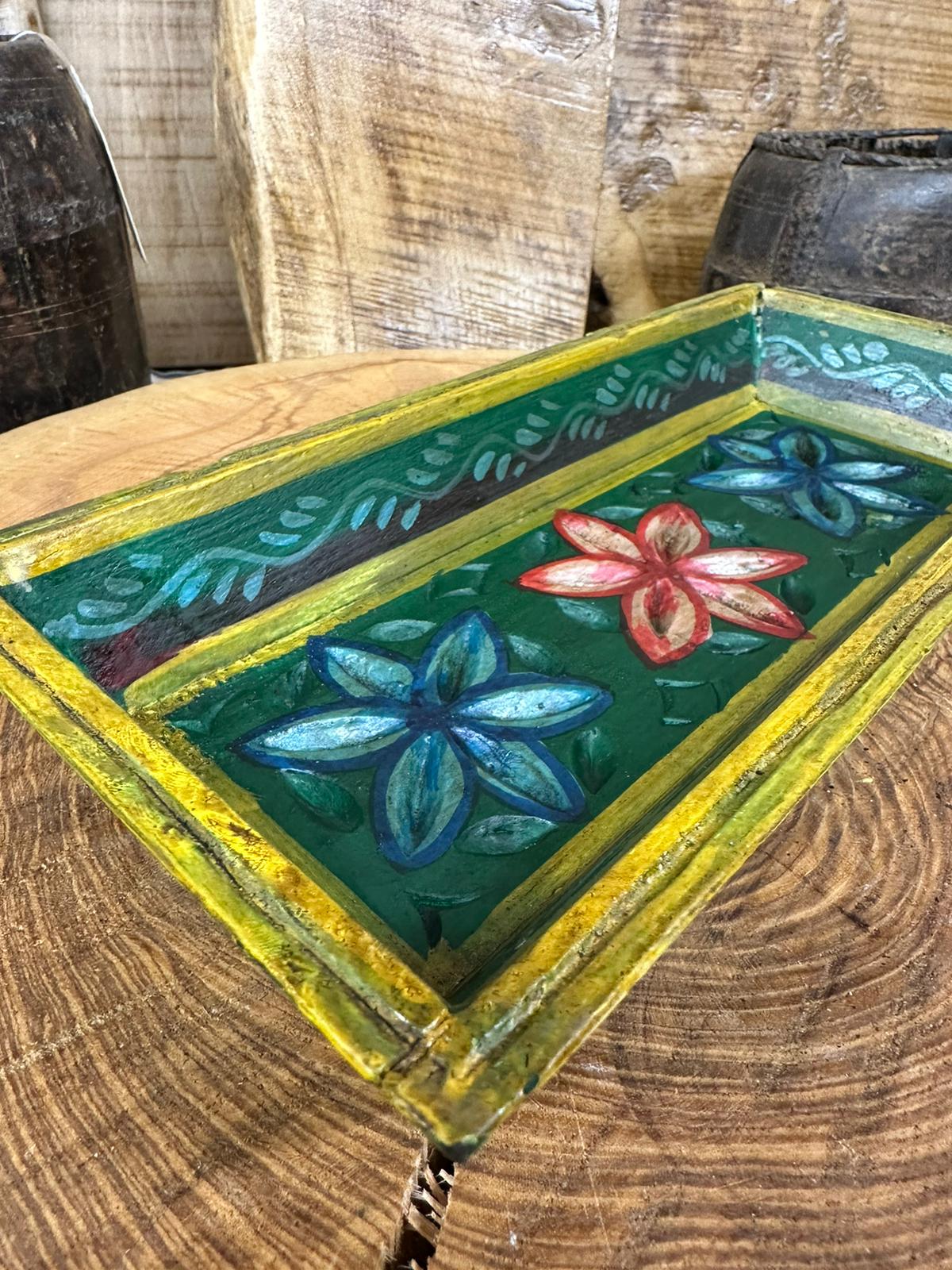 Rustic Wooden Painted Tray Bowl for Bread and Antipasti