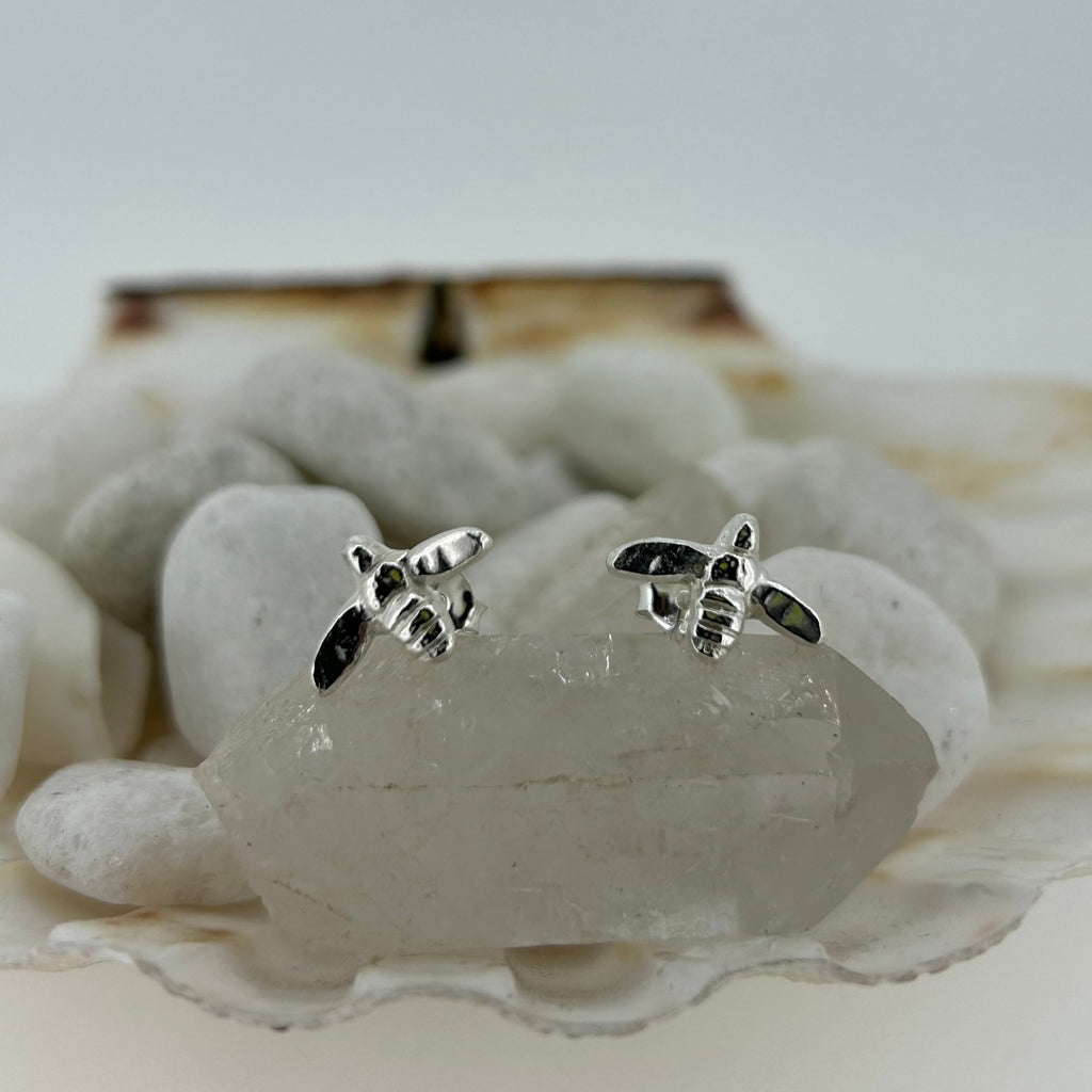 Handmade Honey Bee Studs in Sterling Silver