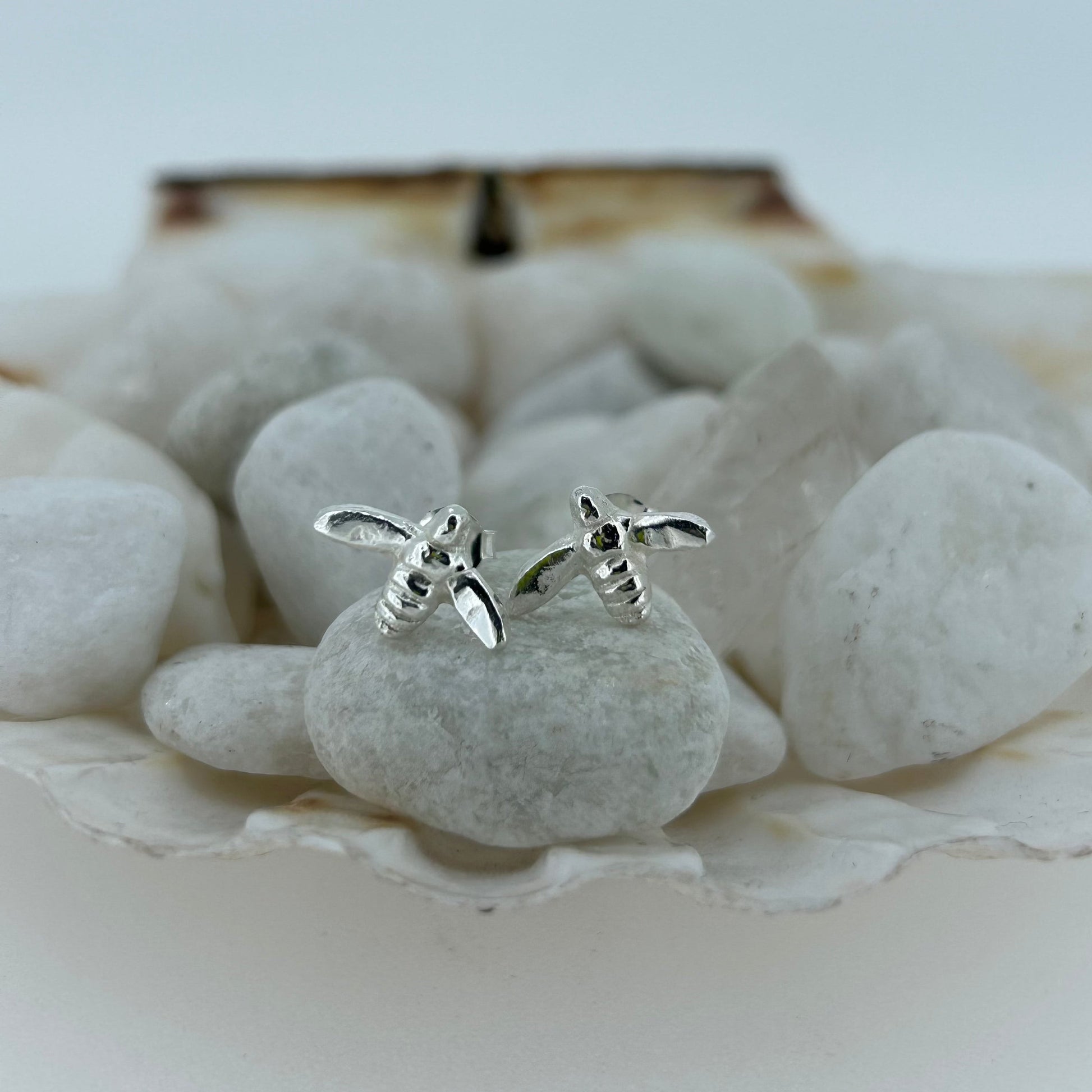 Handmade Honey Bee Studs in Sterling Silver