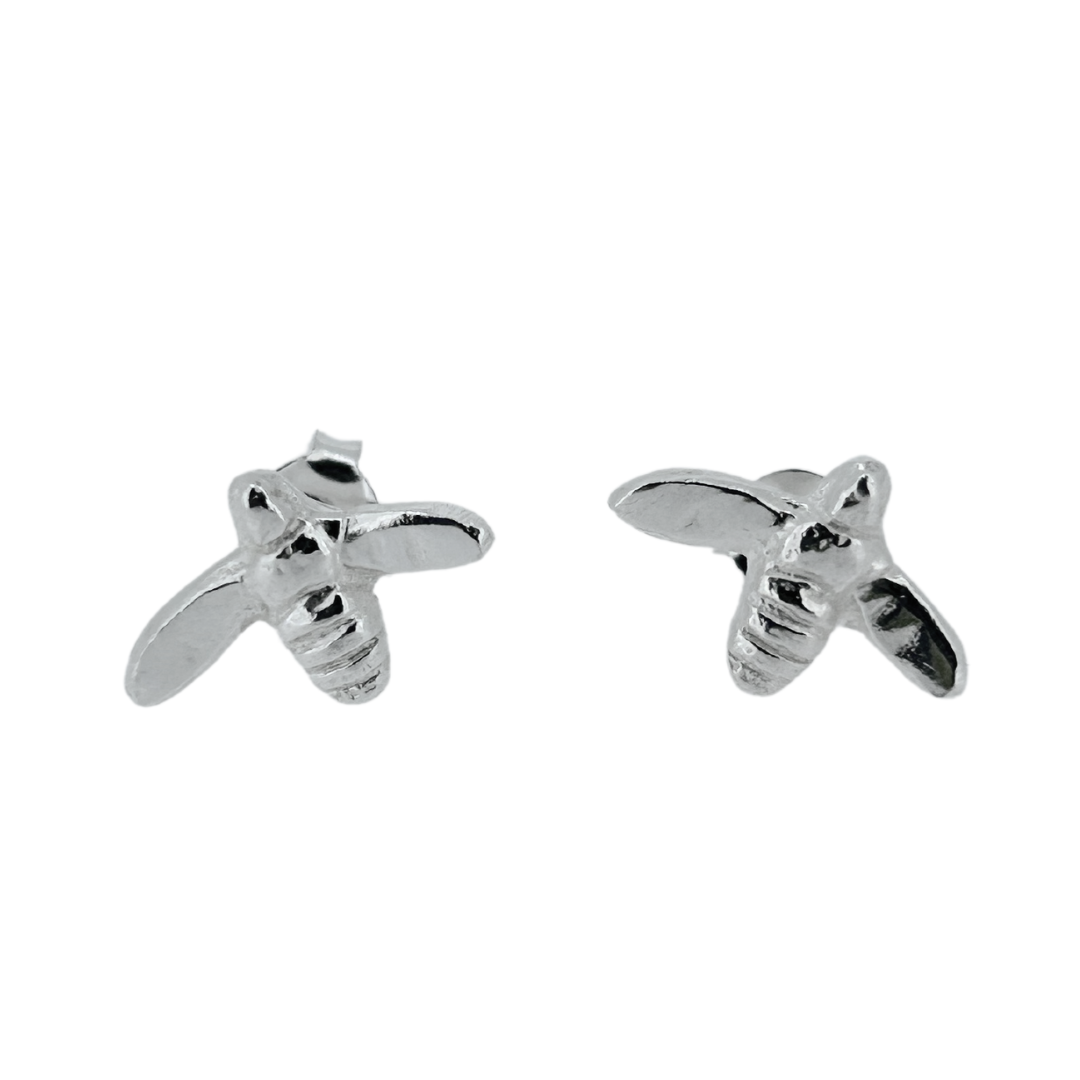 Handmade Honey Bee Studs in Sterling Silver