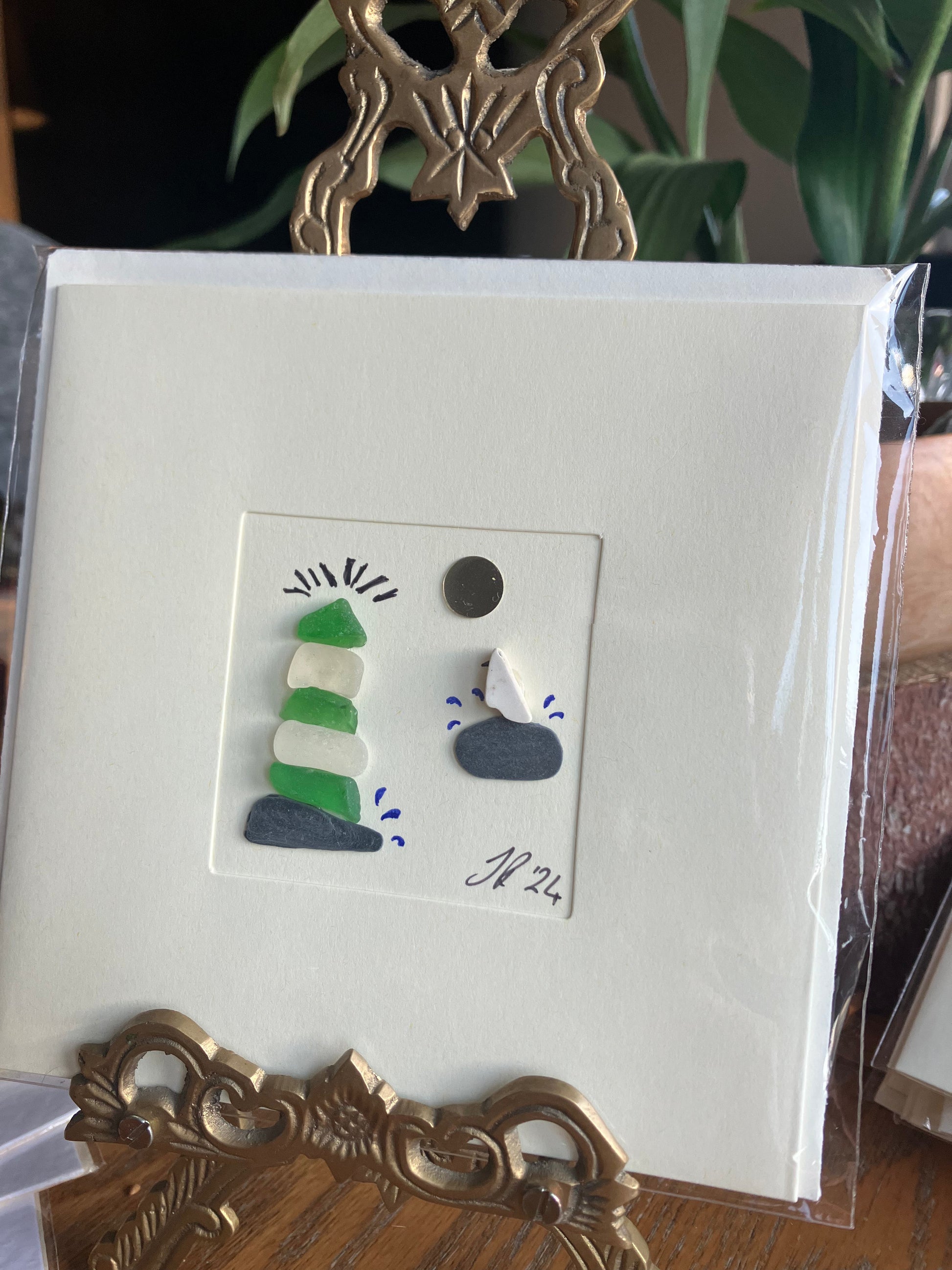 Lighthouse Blank Card with Seaglass Design