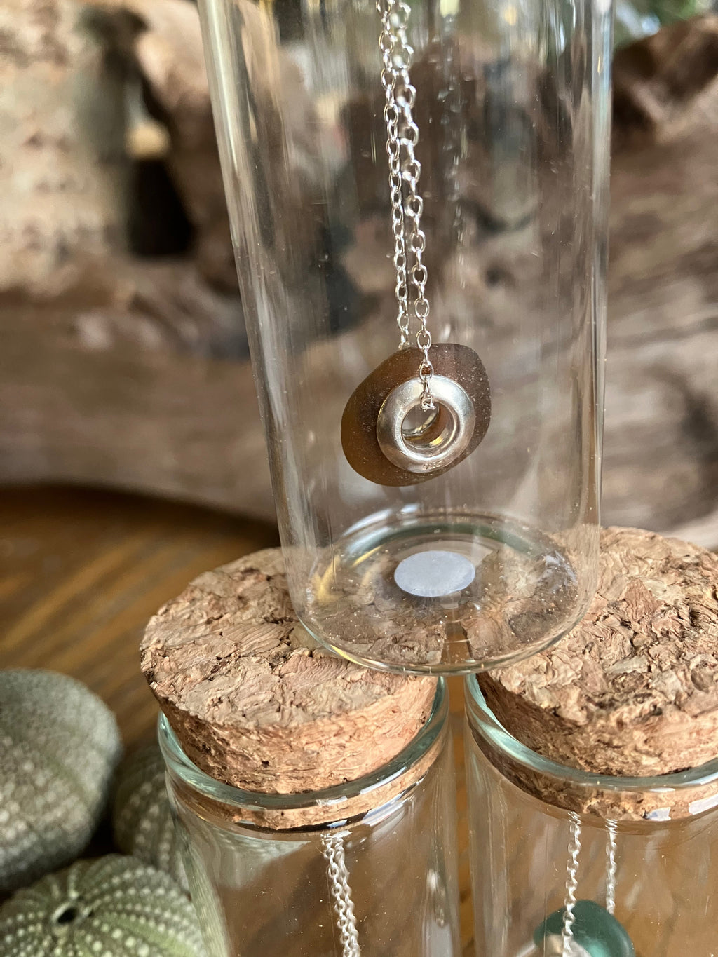 Seaglass Charm Bead Necklace in Sterling Silver