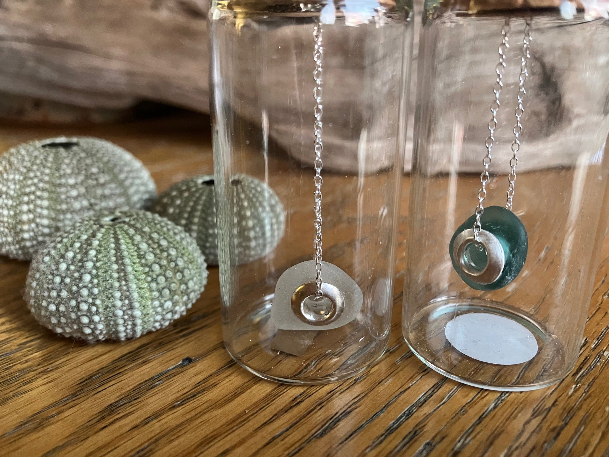 Seaglass Charm Bead Necklace in Sterling Silver