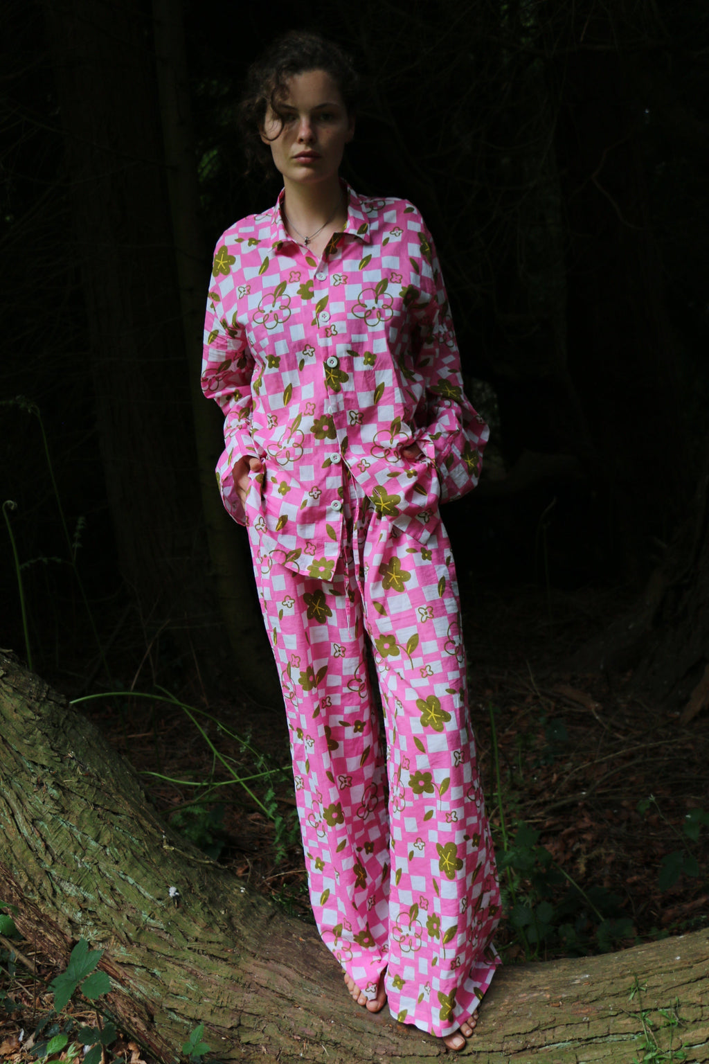 Organic Cotton Pyjamas in Pink with Flared Sleeves