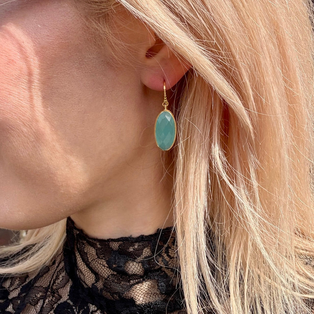 Oval Pariba Onyx Drop Earrings in 22 Karat Gold