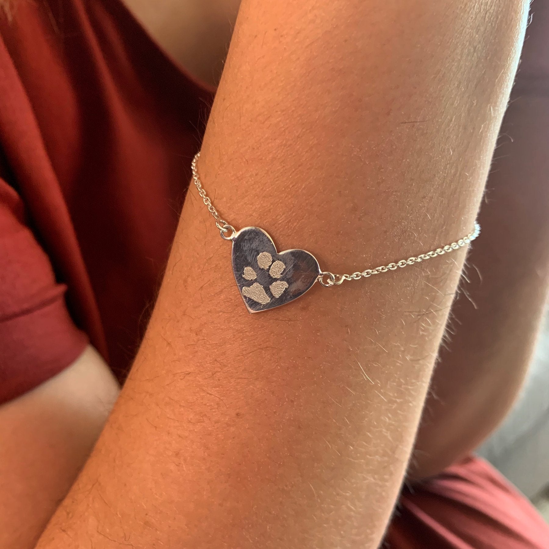 Paw Print Heart Bracelet in Sterling Silver