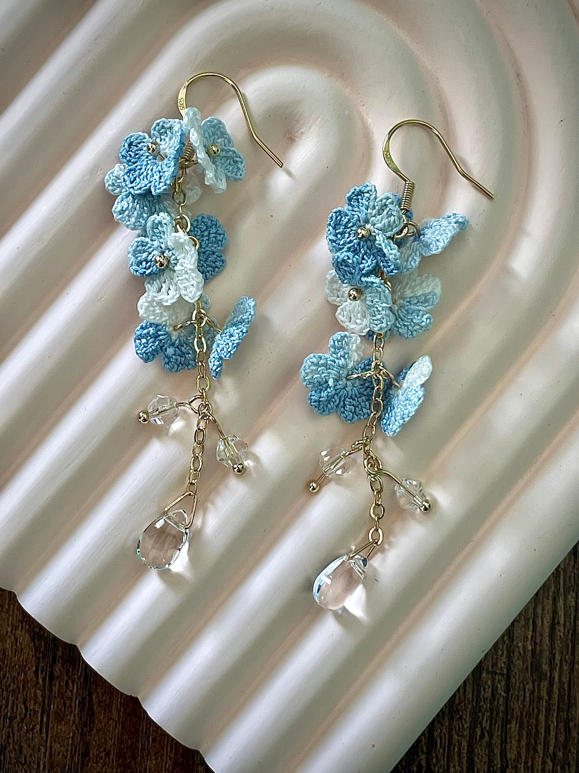 Forget Me Not Micro Crochet Earring Danglers in Gold