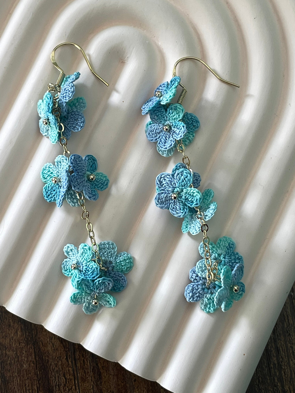Forget Me Not Micro Crochet Earring Danglers in Gold