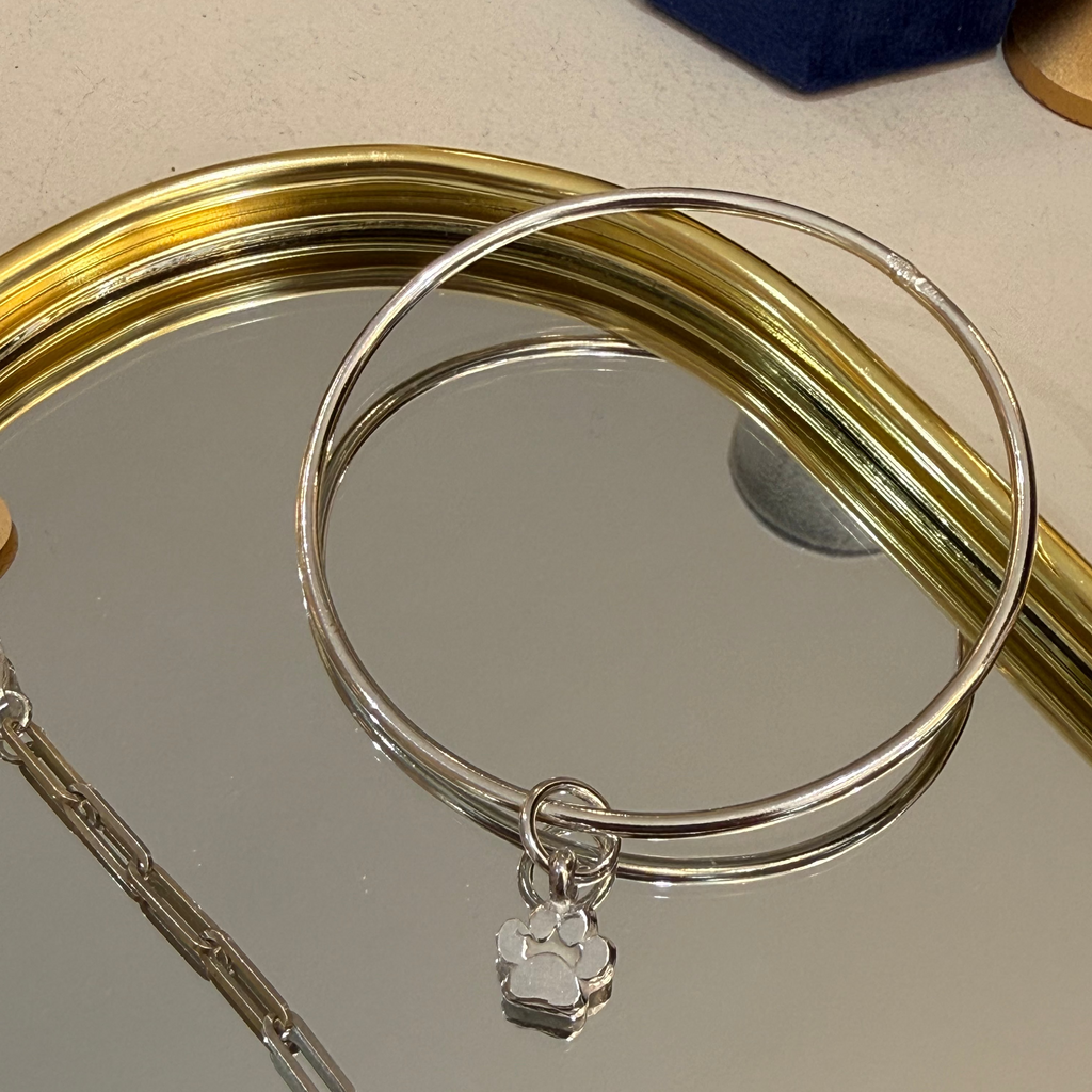 Silver Paw Charm Bangle with Personalisation