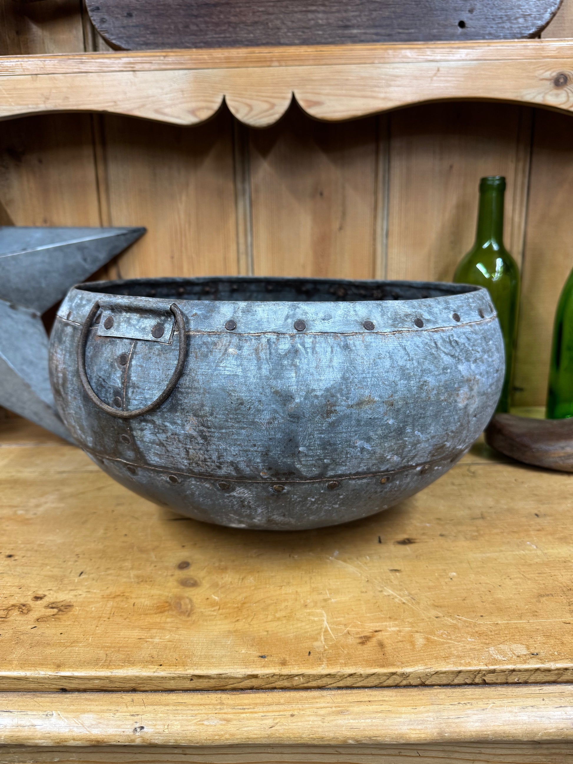 Vintage Hand Beaten Metal Water Pot from Rajasthan