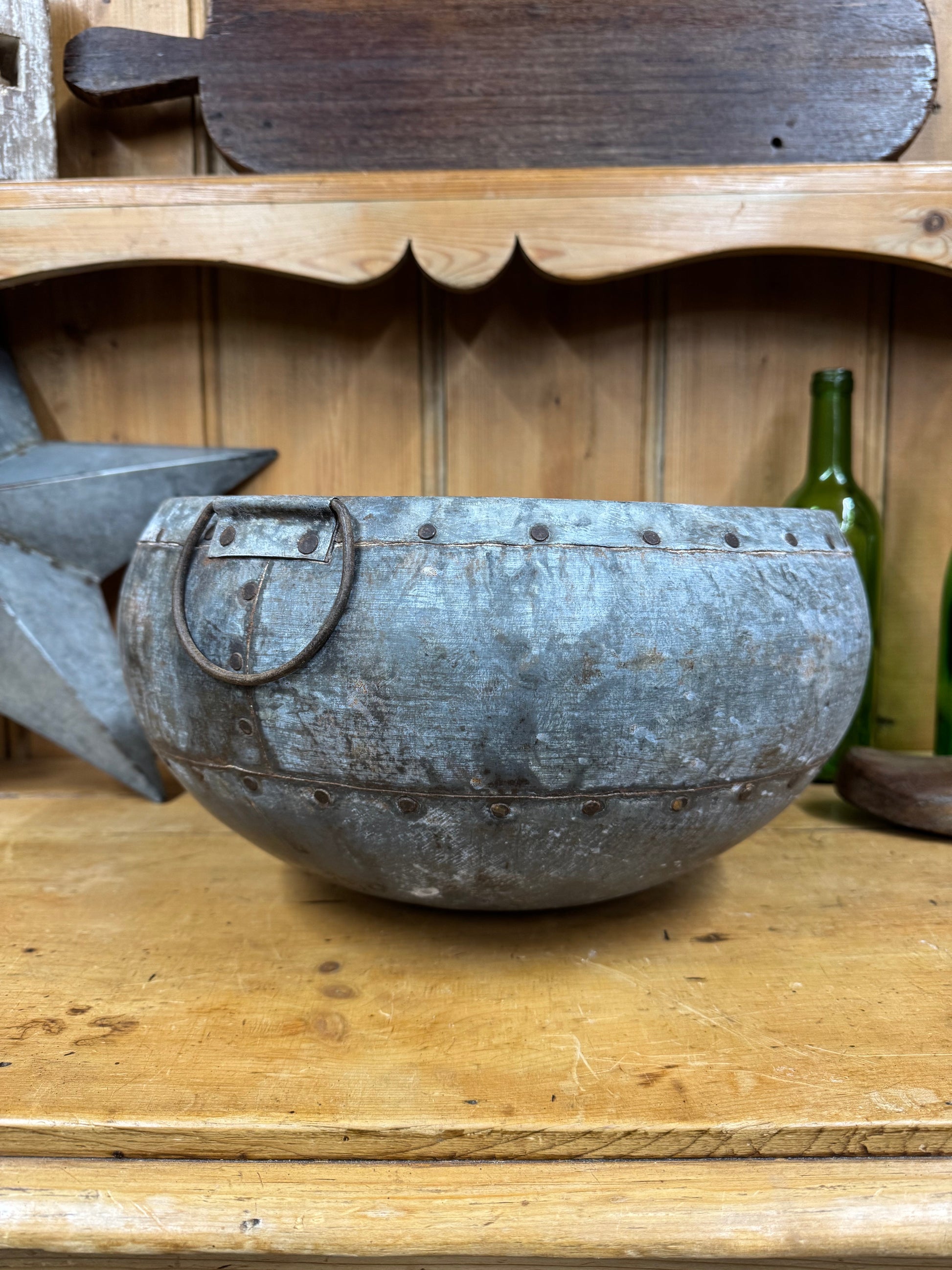 Vintage Hand Beaten Metal Water Pot from Rajasthan