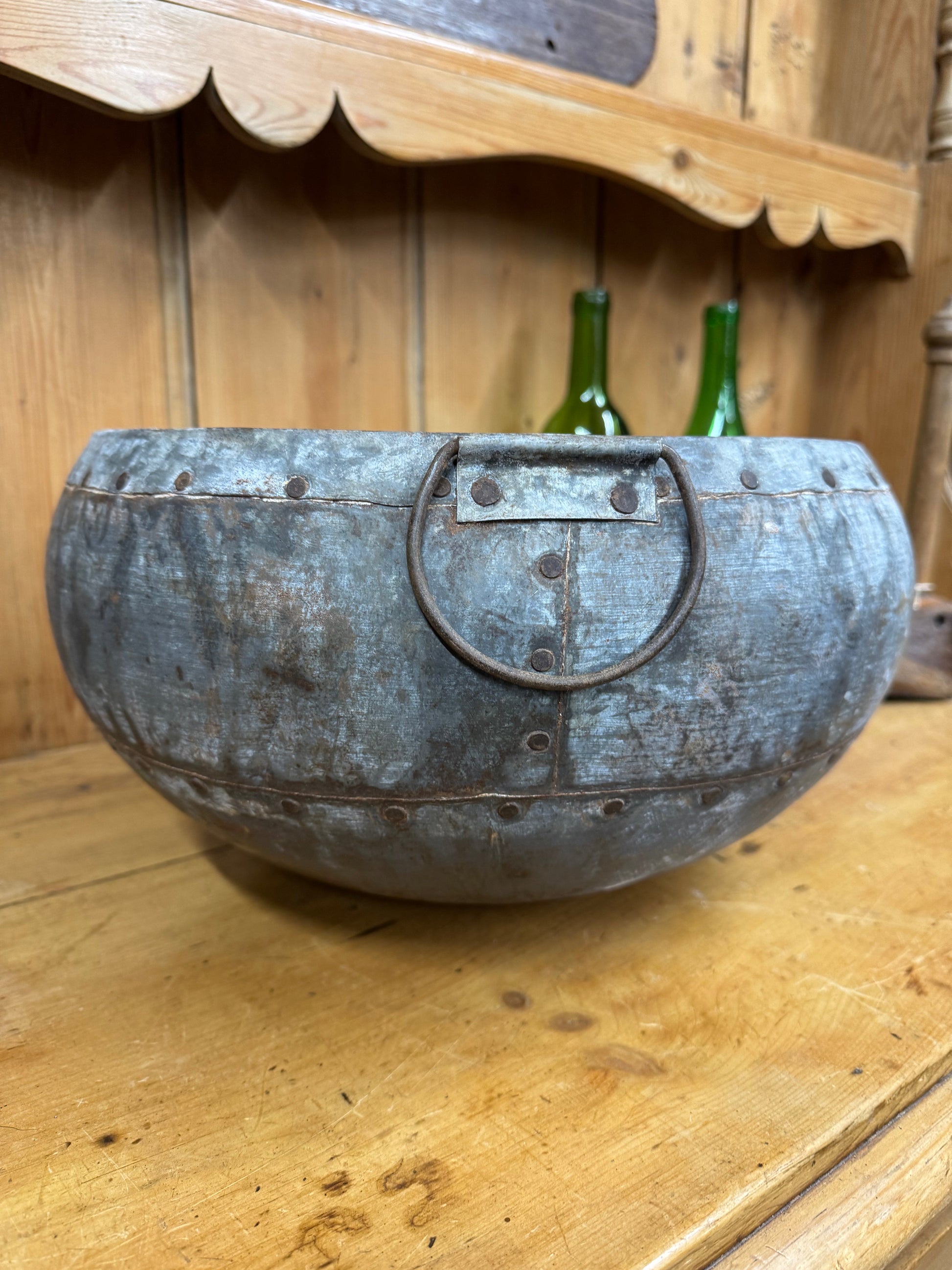 Vintage Hand Beaten Metal Water Pot from Rajasthan