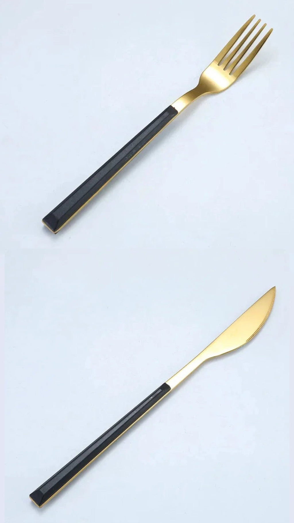 Black Handle Cutlery Set in Silver or Gold