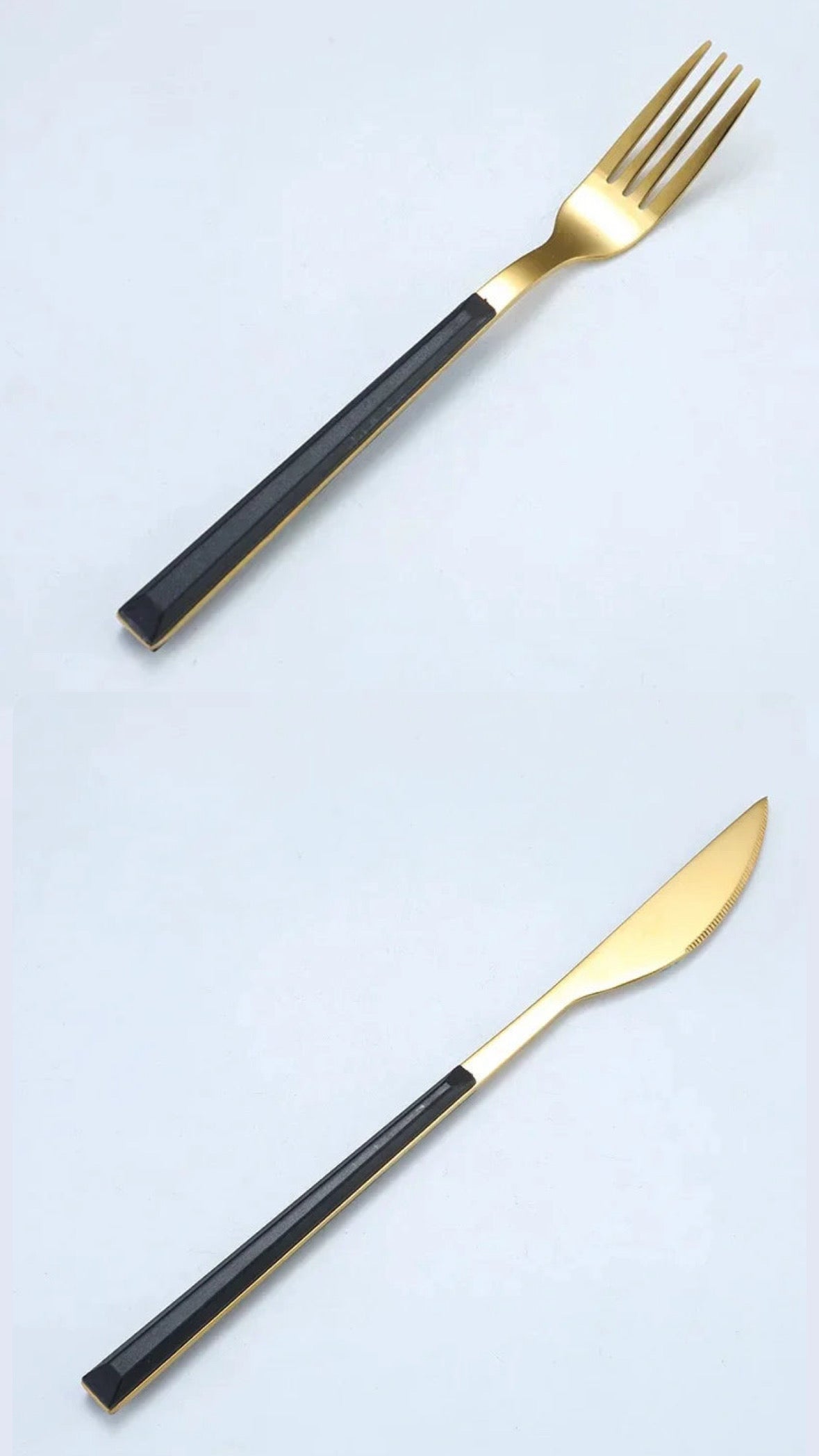 Black Handle Cutlery Set in Silver or Gold