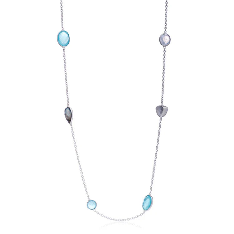 Penelope Multi-Stone Necklace Silver: Pariba Onyx, Labradorite & Moonstone