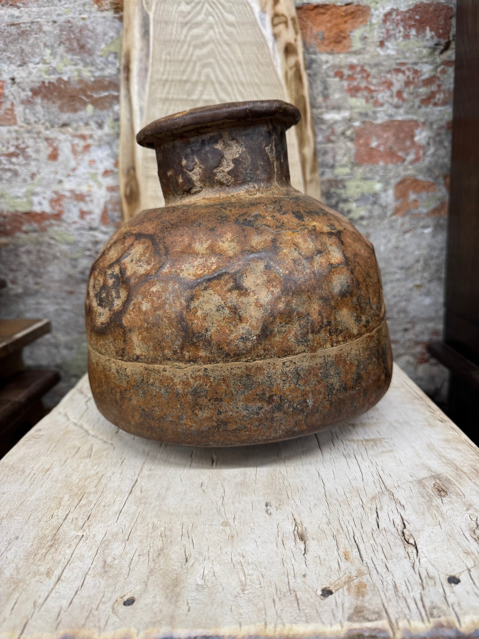 Vintage Hand Beaten Metal Pot with Rustic Character