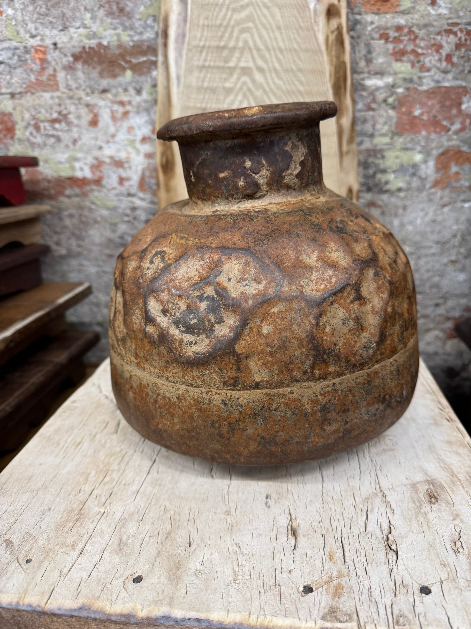 Vintage Hand Beaten Metal Pot with Rustic Character