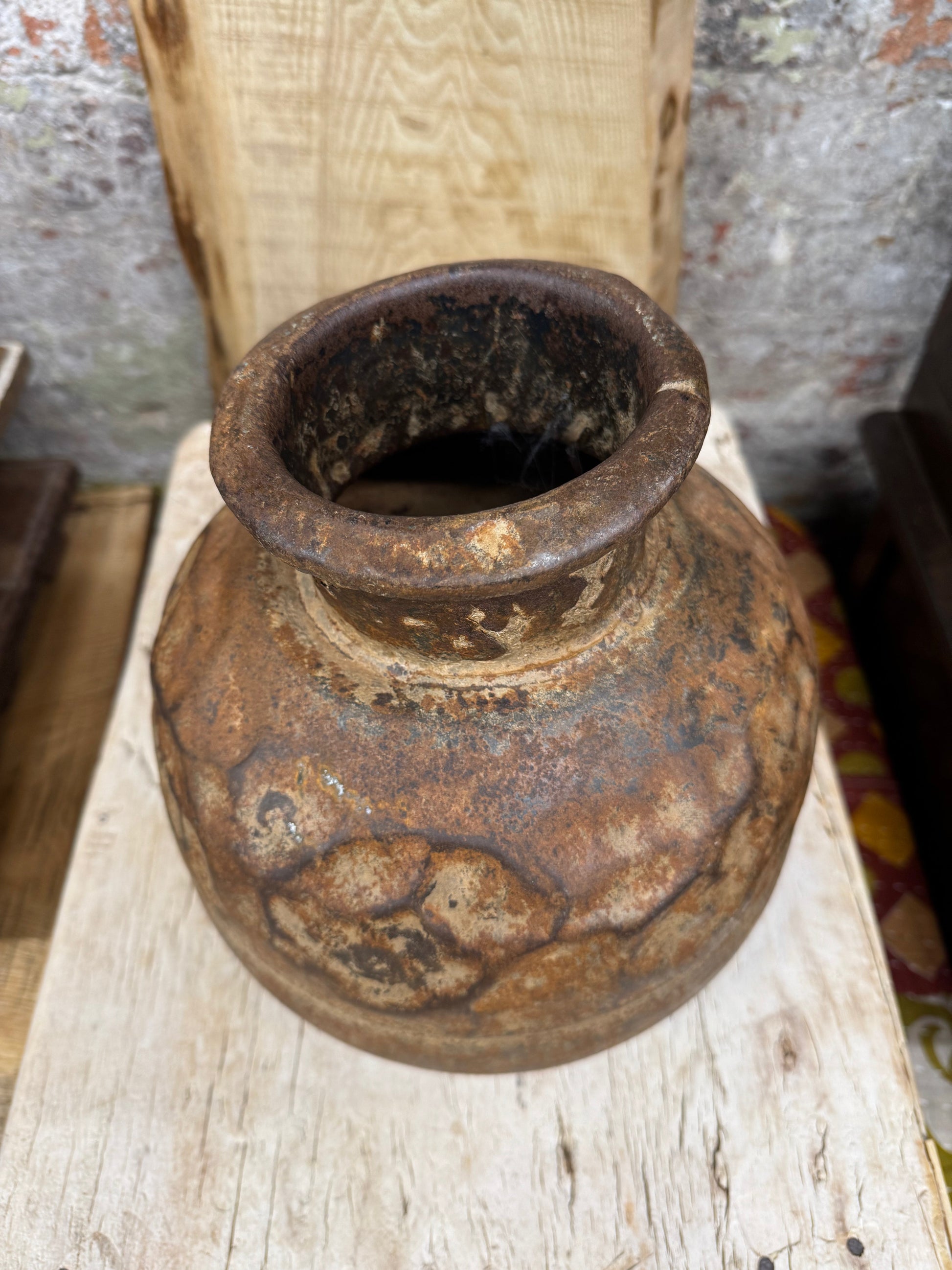 Vintage Hand Beaten Metal Pot with Rustic Character