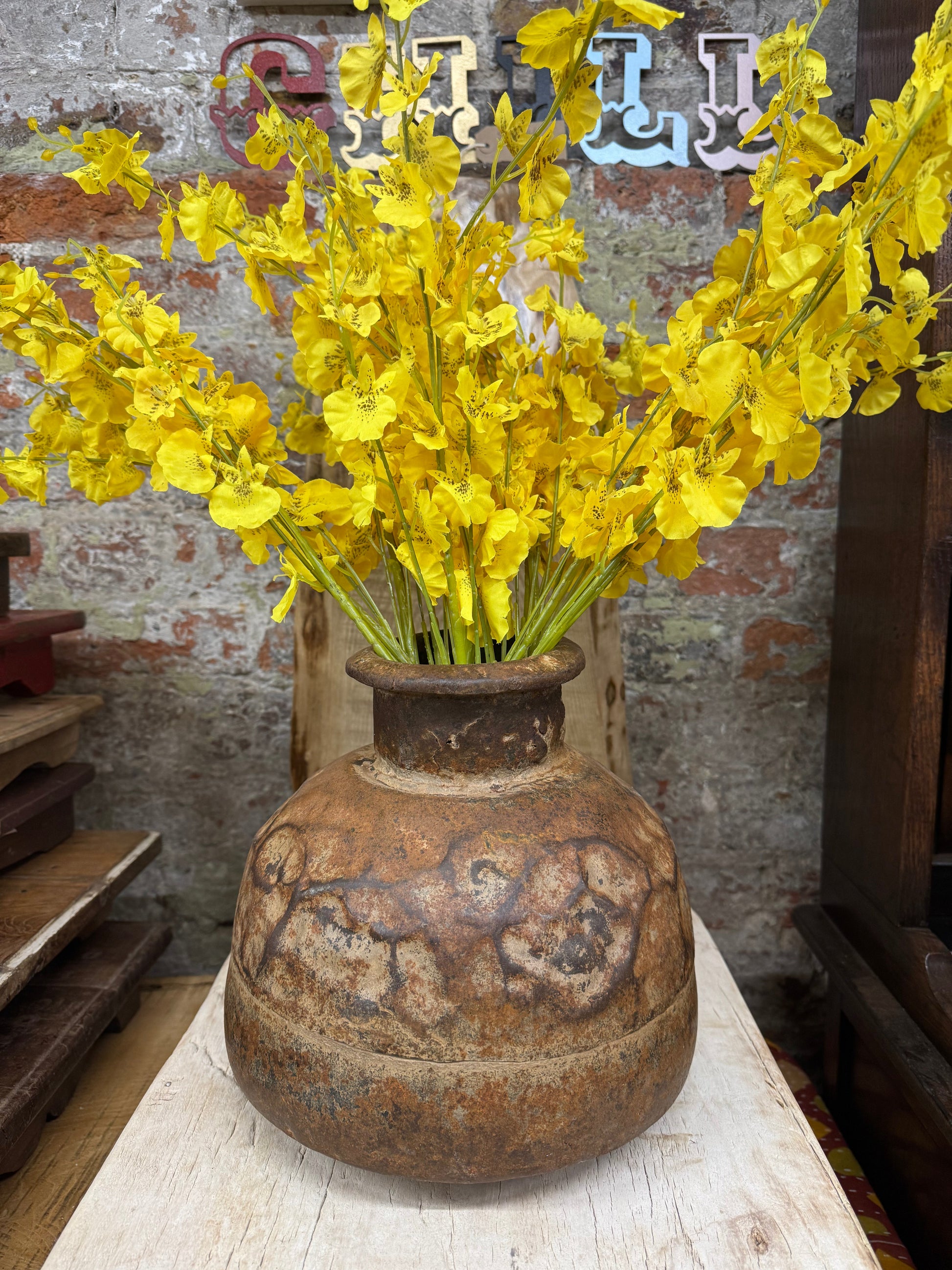 Vintage Hand Beaten Metal Pot with Rustic Character