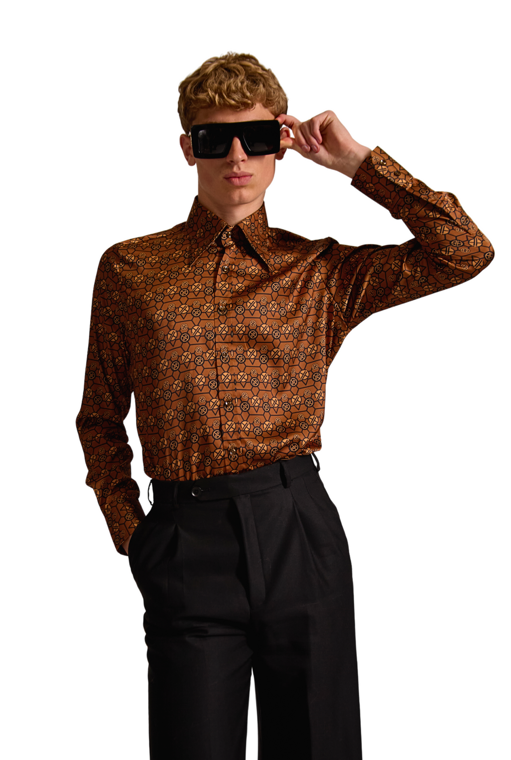Tailored Fit Monogram Shirt with Geometric Print
