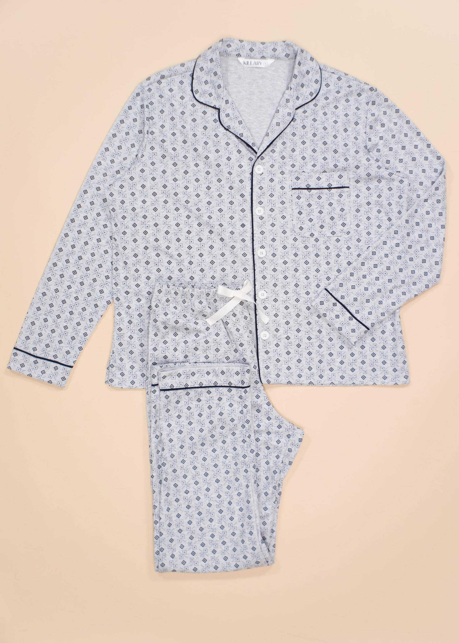 Grey Squares Long Sleeve Pyjama Set