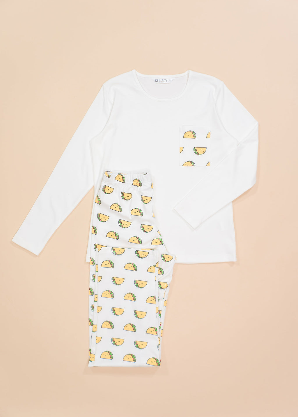 Tacos and White Long Sleeve Top Trouser Set