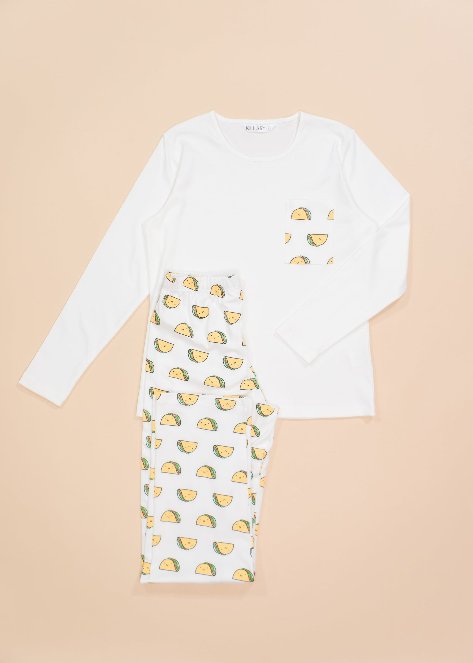 Tacos and White Long Sleeve Top Trouser Set