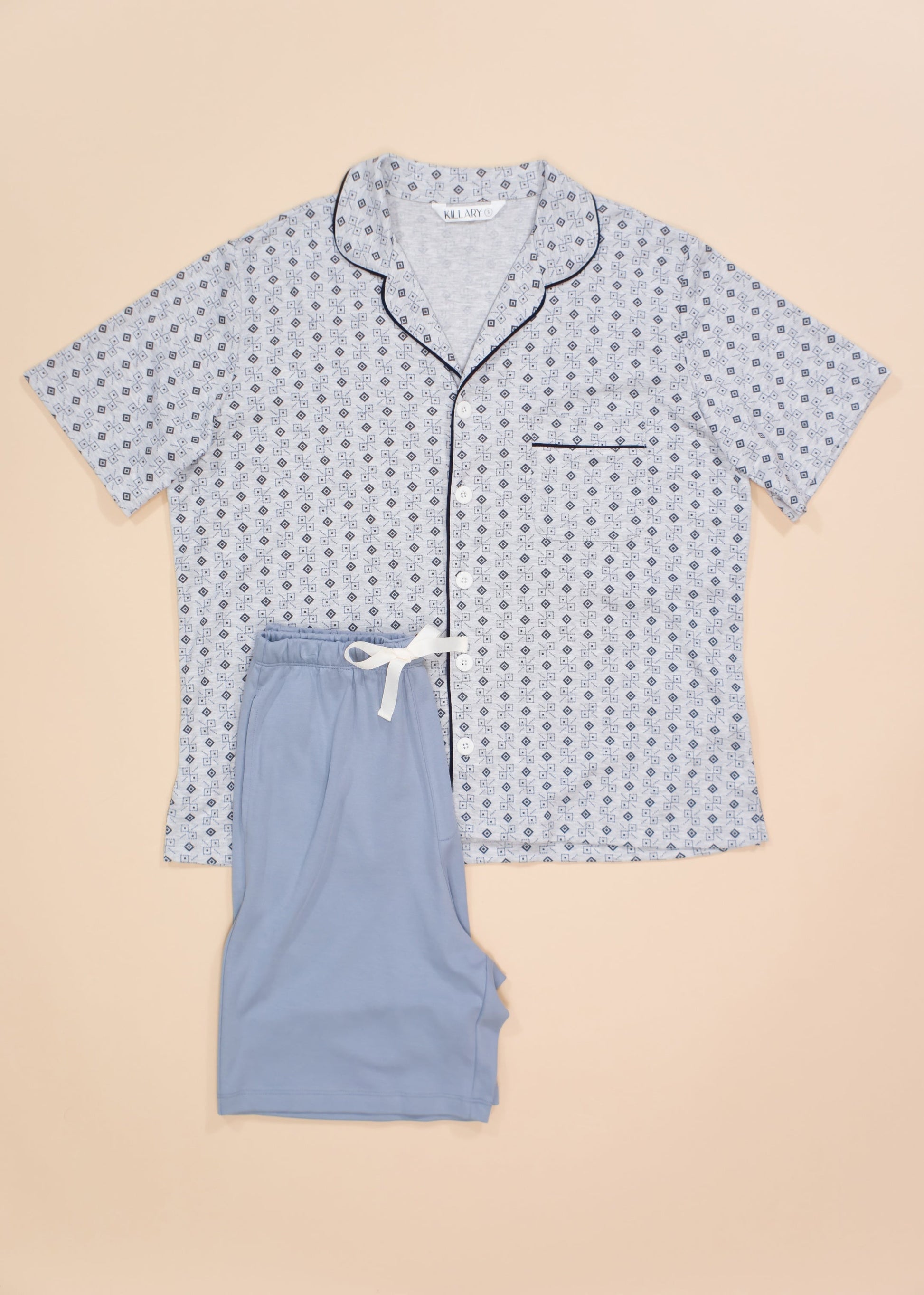 Grey Squares Short Sleeve Pyjama Set