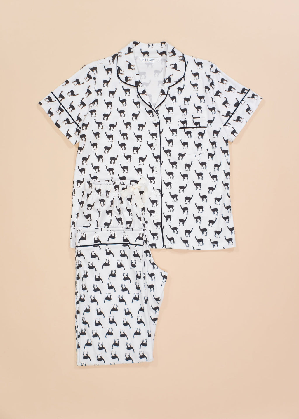 Black and White Vicuna Short Sleeve Pajama Set