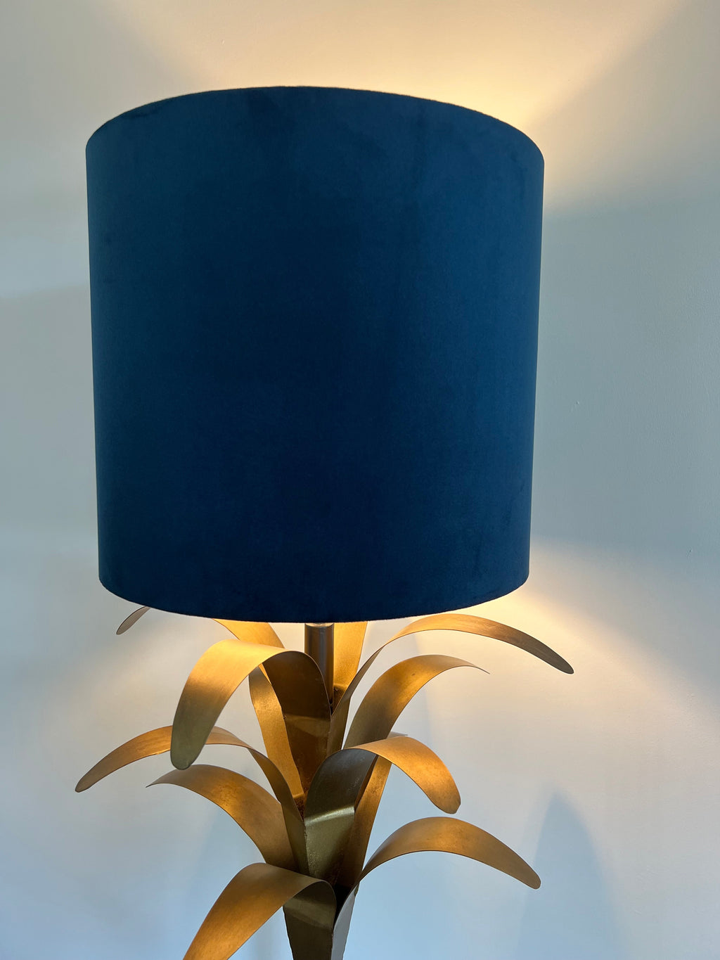 Navy velvet drum lampshade/ ceiling shade with a white lining