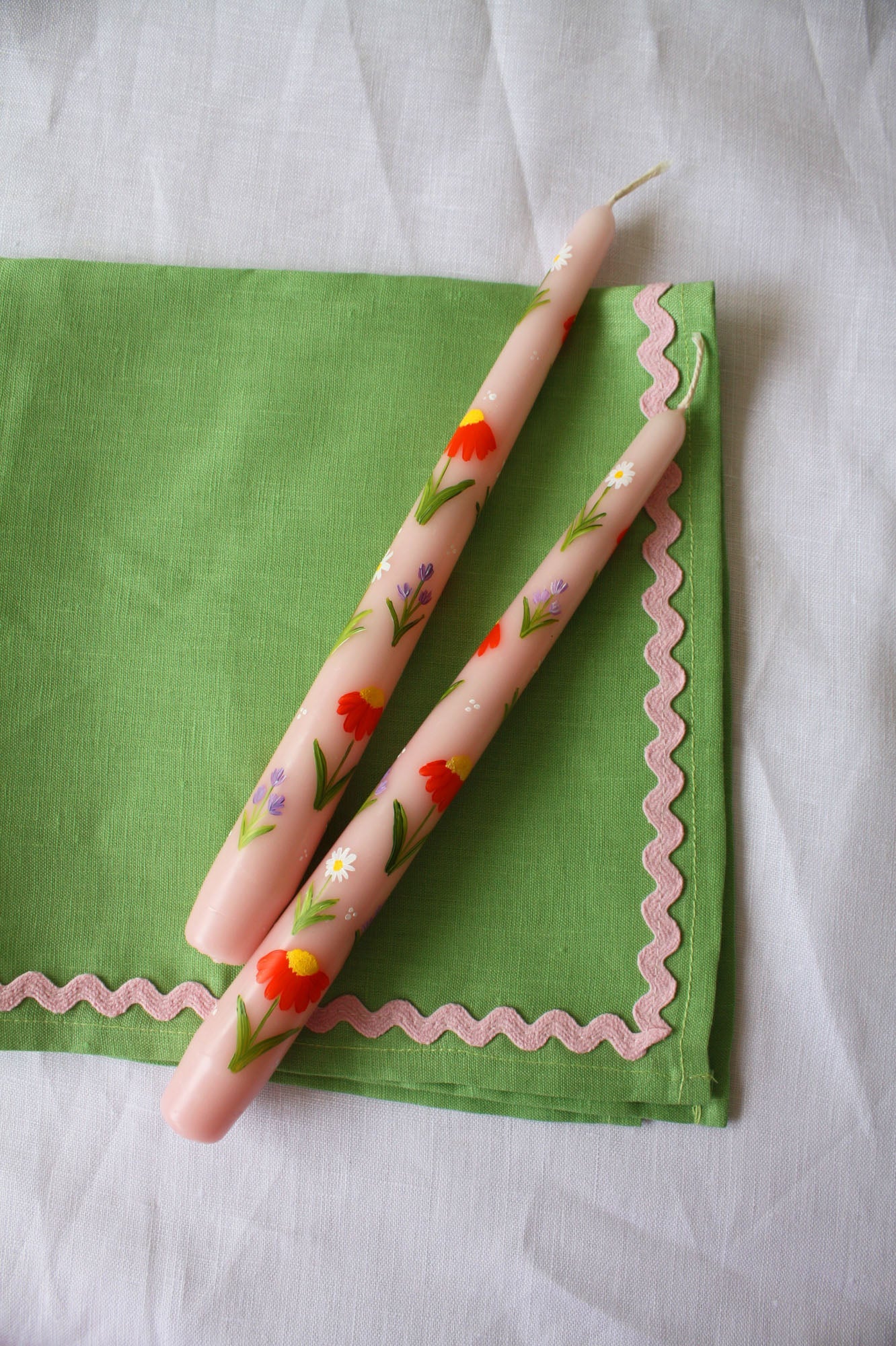 Green and Pink Ric Rac Napkin Set of 2