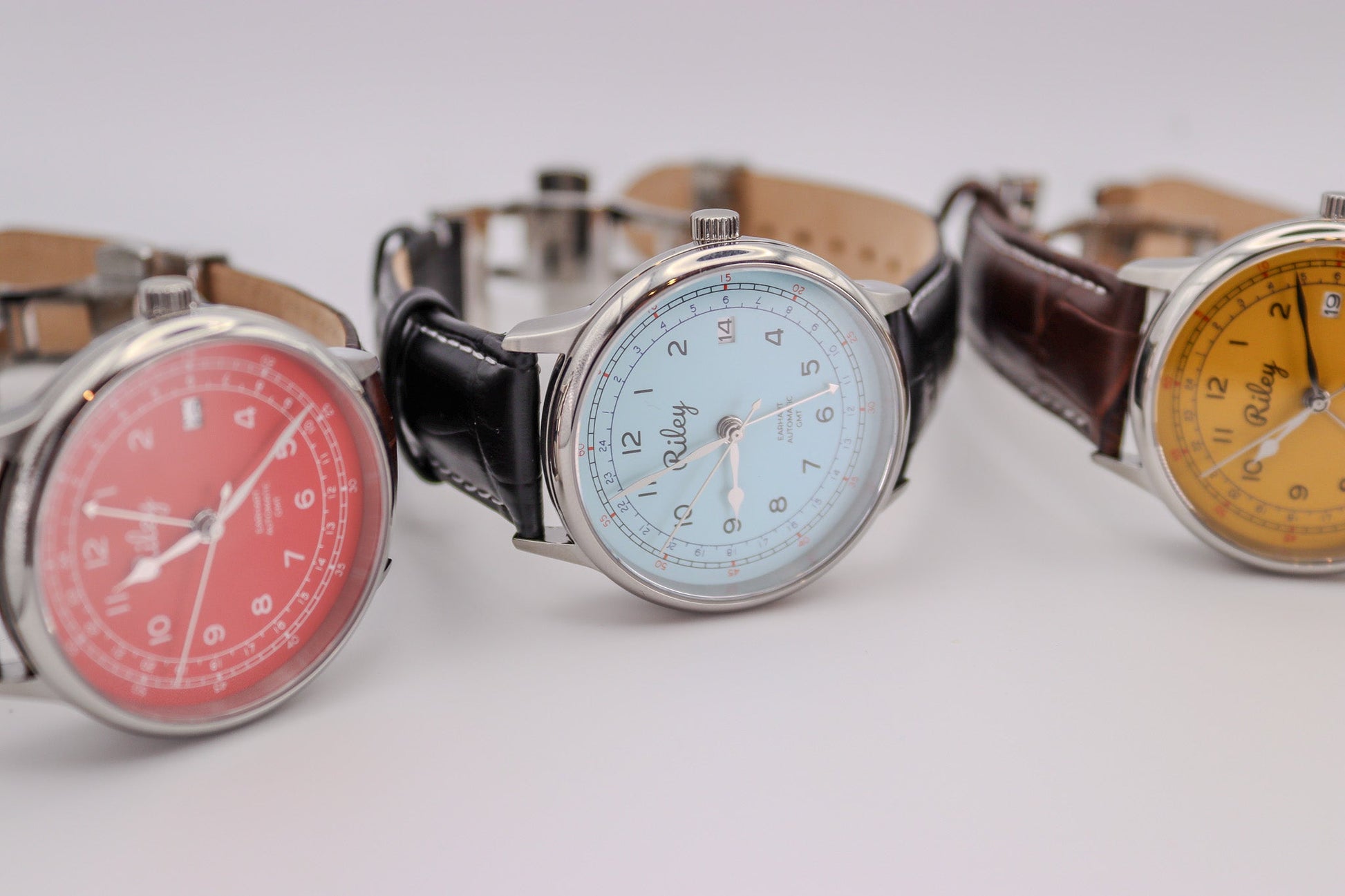 Automatic GMT Aviation Watch in Canary Yellow, Silver, Sky Blue, Red and Cream