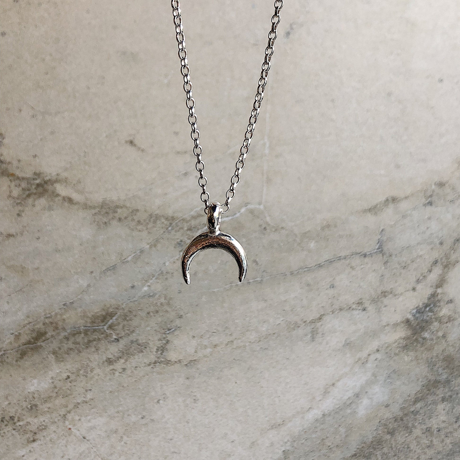 Crescent Horn Charm Necklace in Sterling Silver