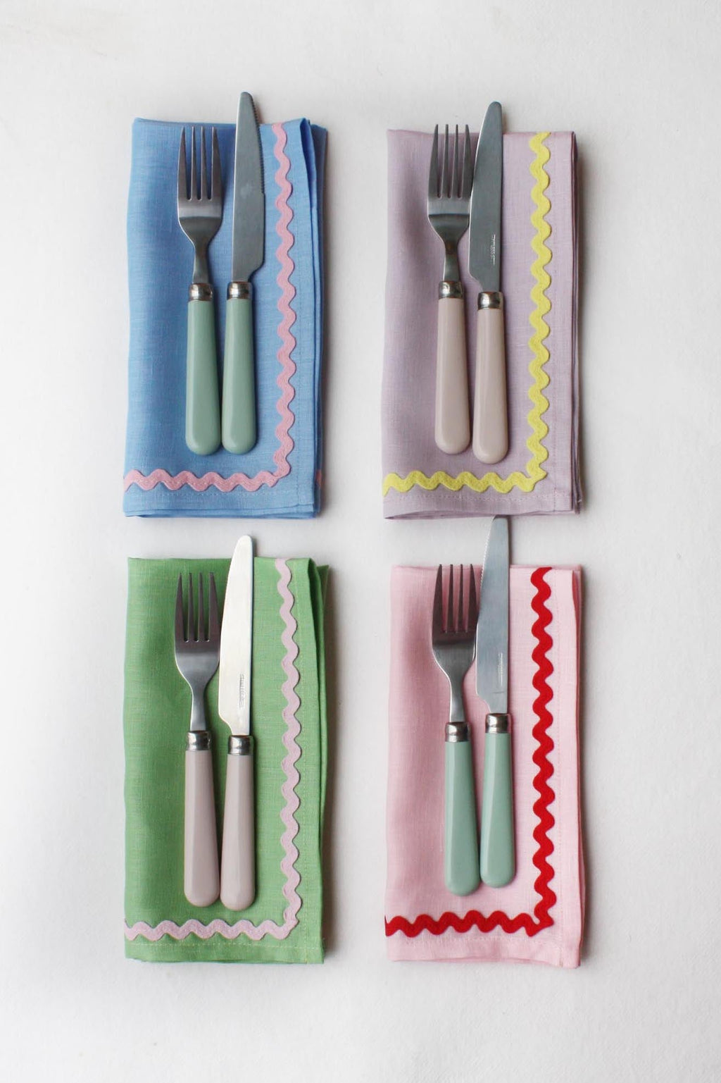 Green and Pink Ric Rac Napkin Set of 2