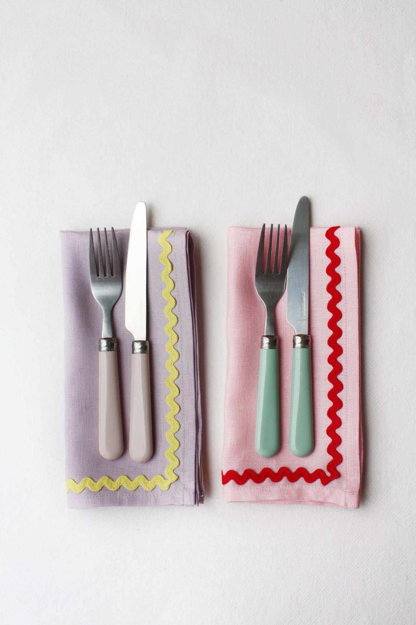 Lilac and Yellow Ric Rac Linen Napkin Set of 2