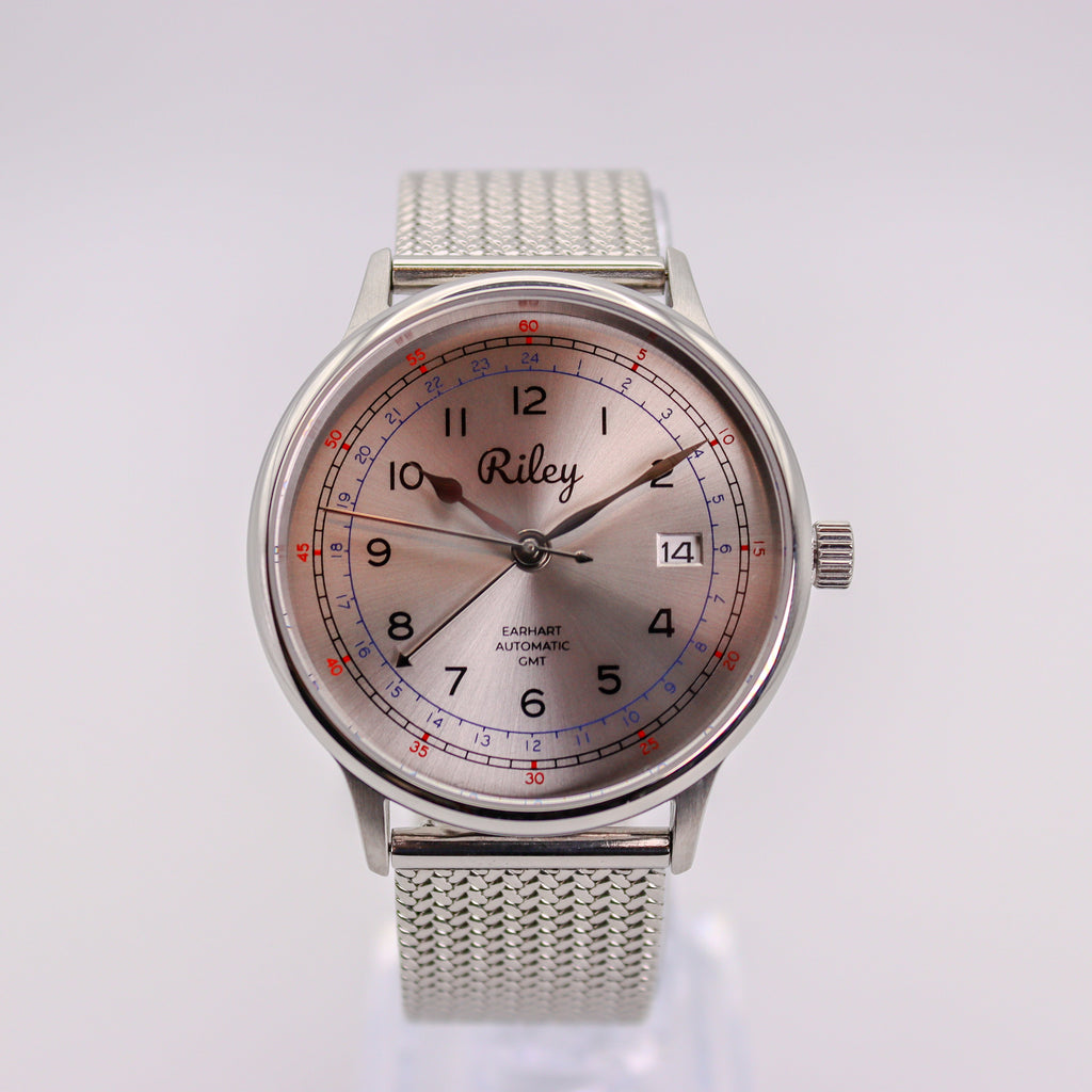 Automatic GMT Aviation Watch in Canary Yellow, Silver, Sky Blue, Red and Cream